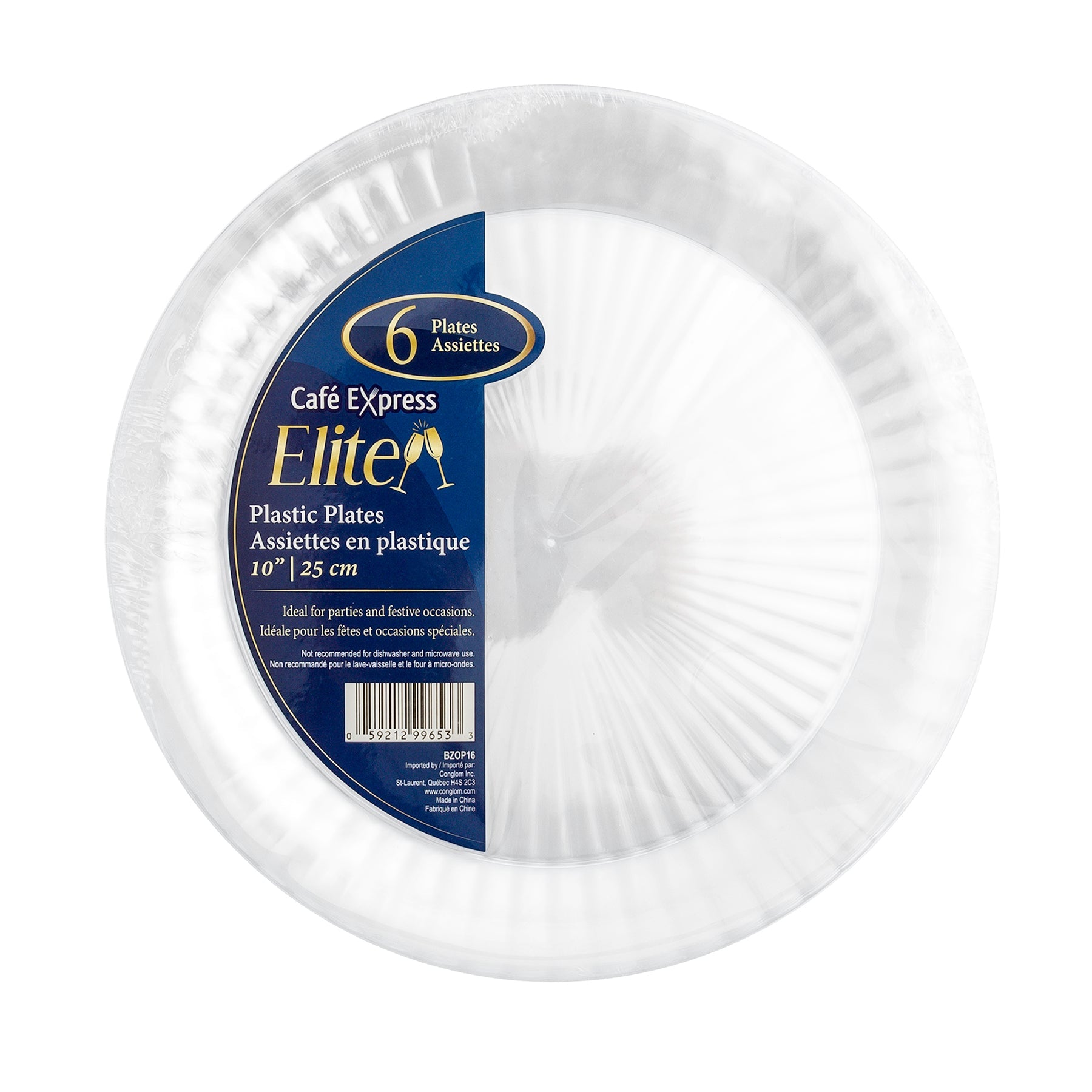 Café Express Elite 6 Round Plates Clear Plastic 10in