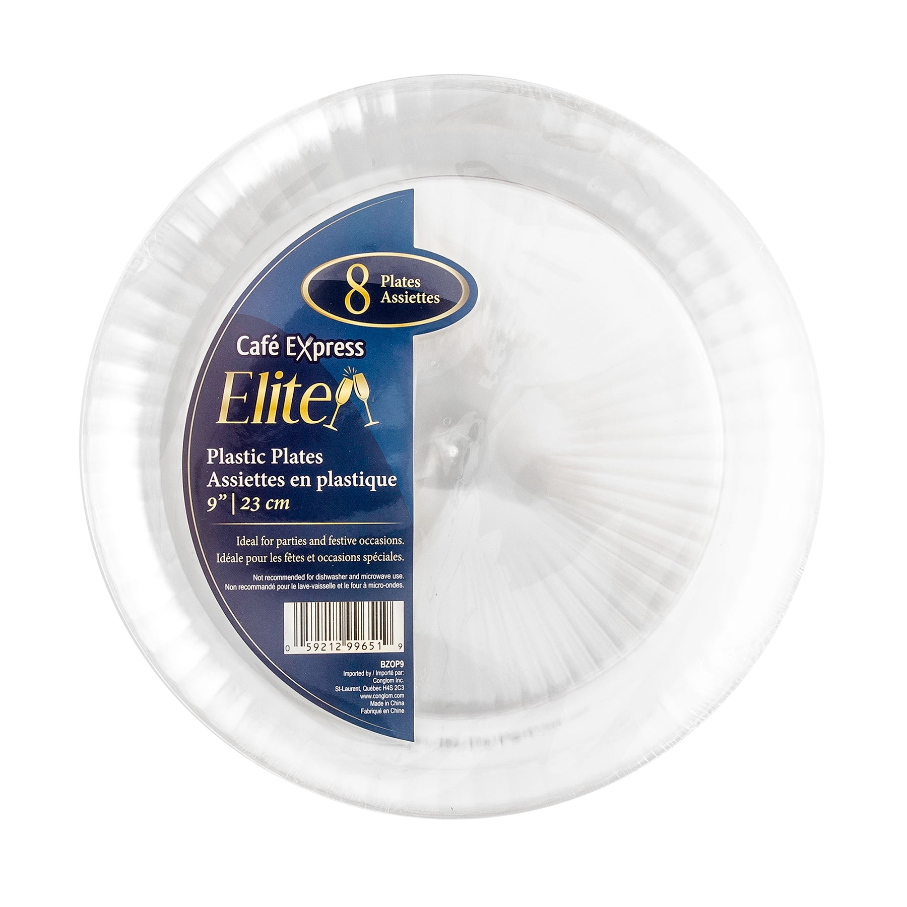 Café Express Elite 8 Round Plates Clear Plastic 9in