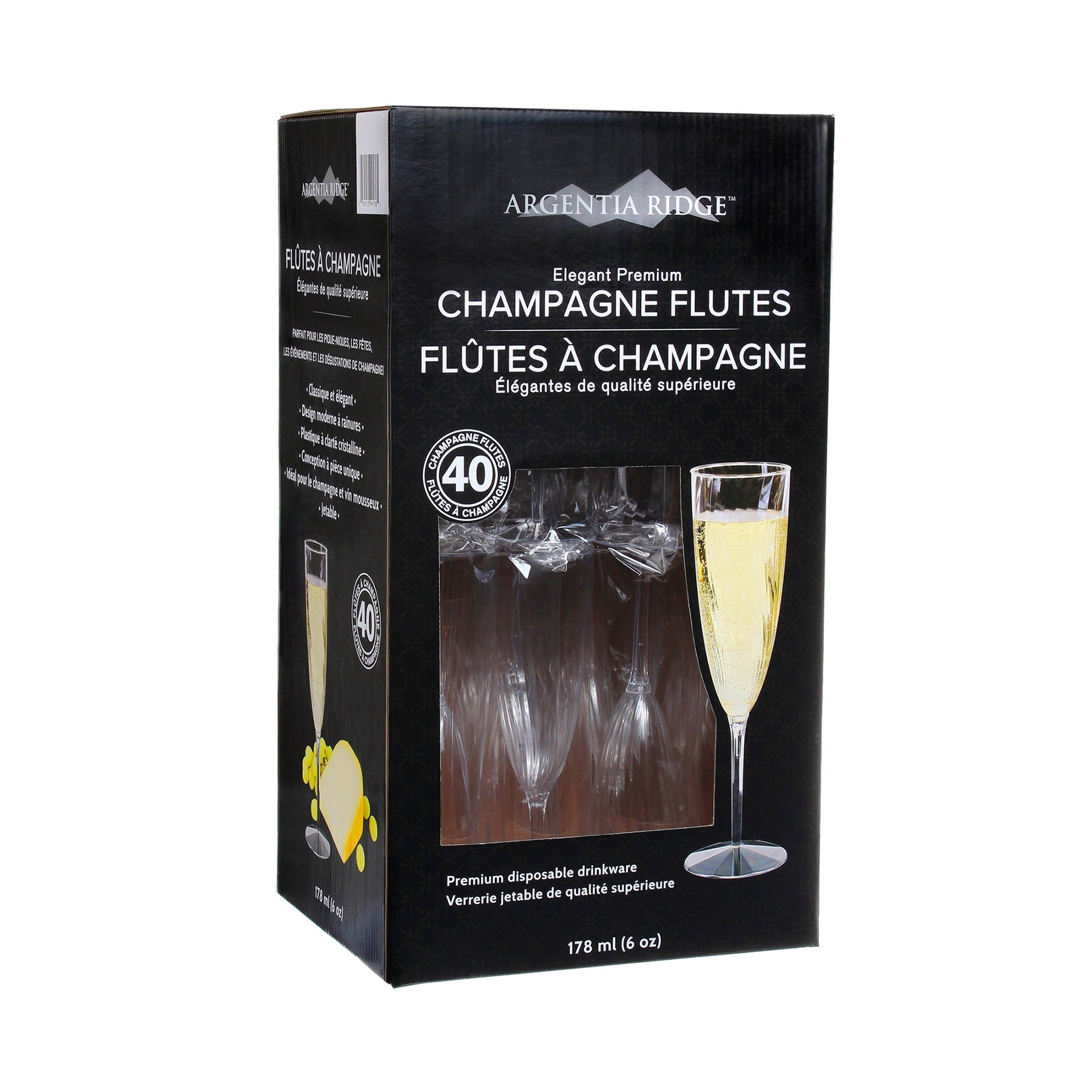 Argentia Ridge 40 Crystal Champagne Glasses Clear Plastic 16oz each