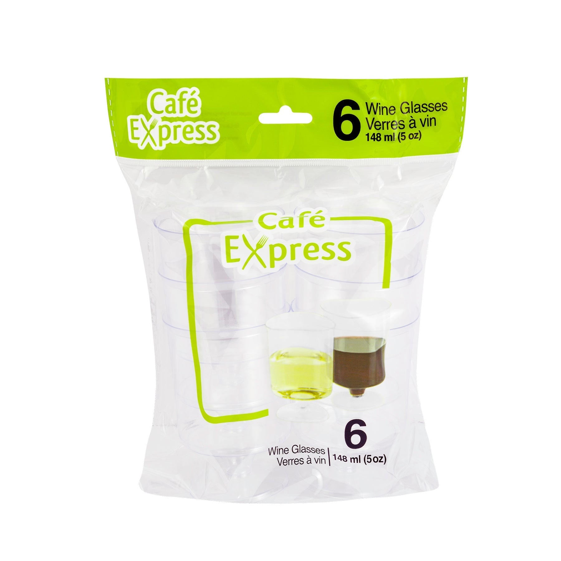 Café Express 6 Wine Glasses Clear Plastic 5oz