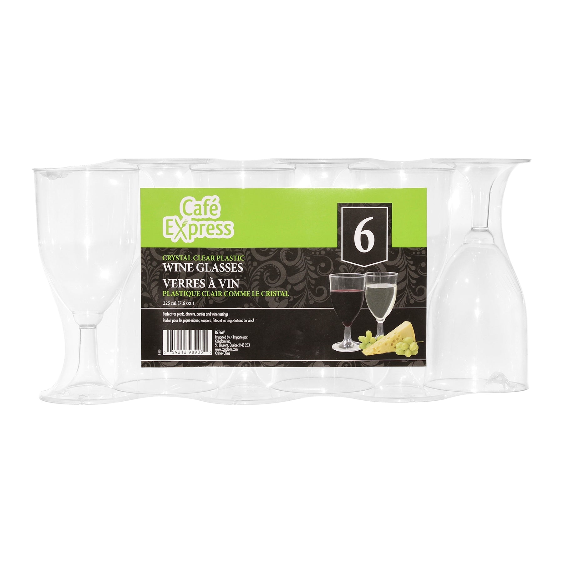 Café Express 6 Wine Glasses Clear Plastic 7.6oz