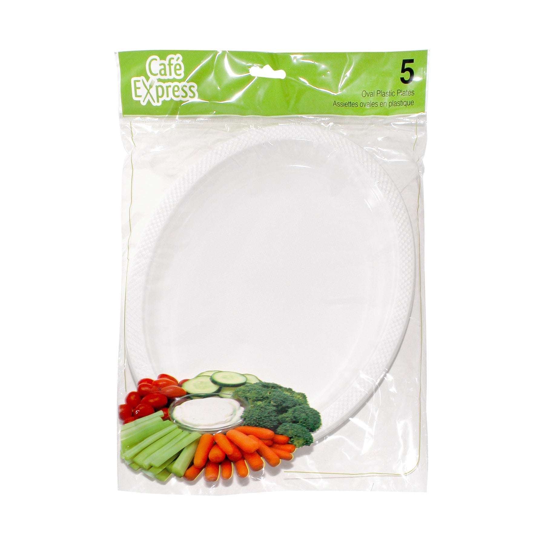 Café Express 5 Oval Plates White Plastic 11.3x9in