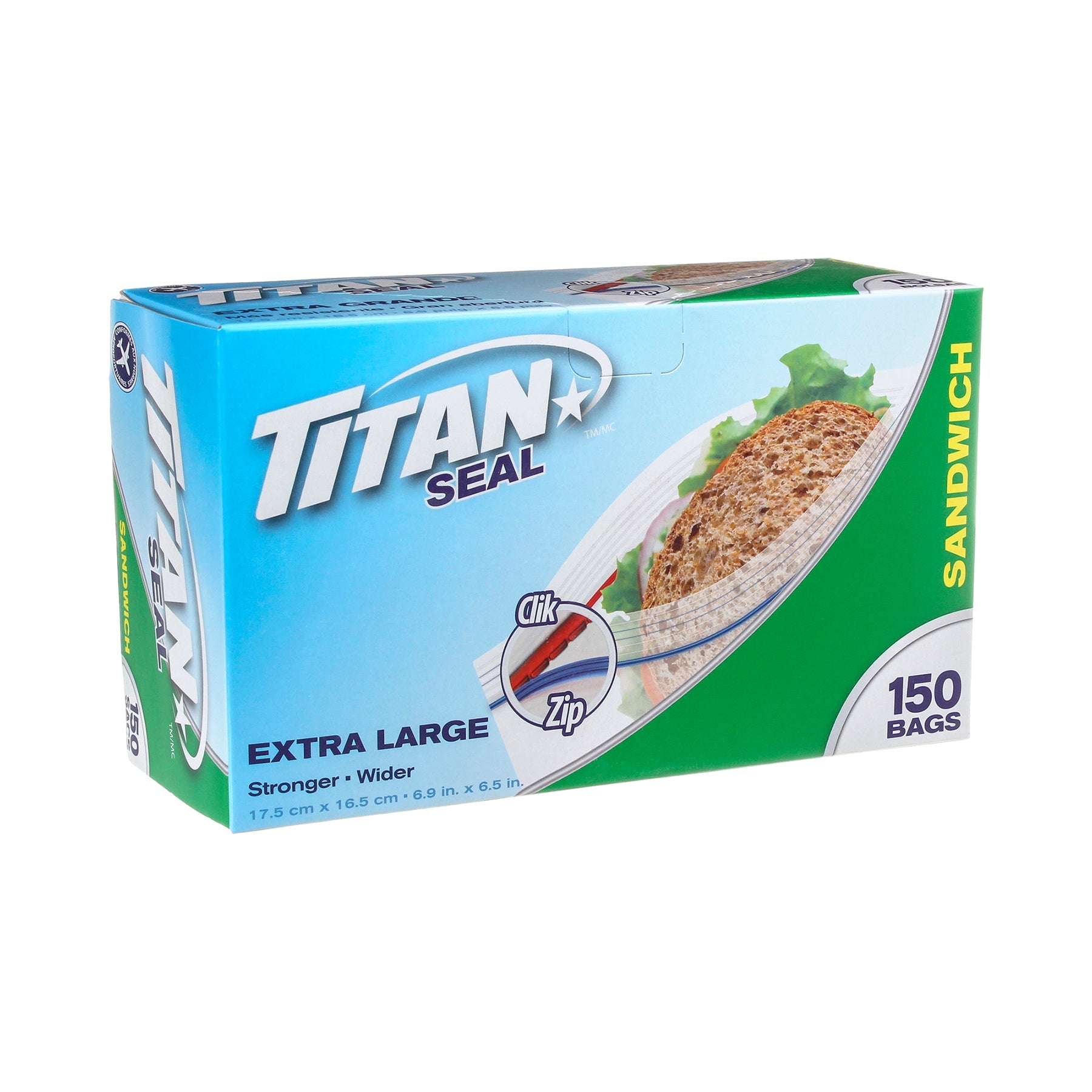 Titan 150 Zipper Sandwich Bags Extra Large 6.9x6.5in