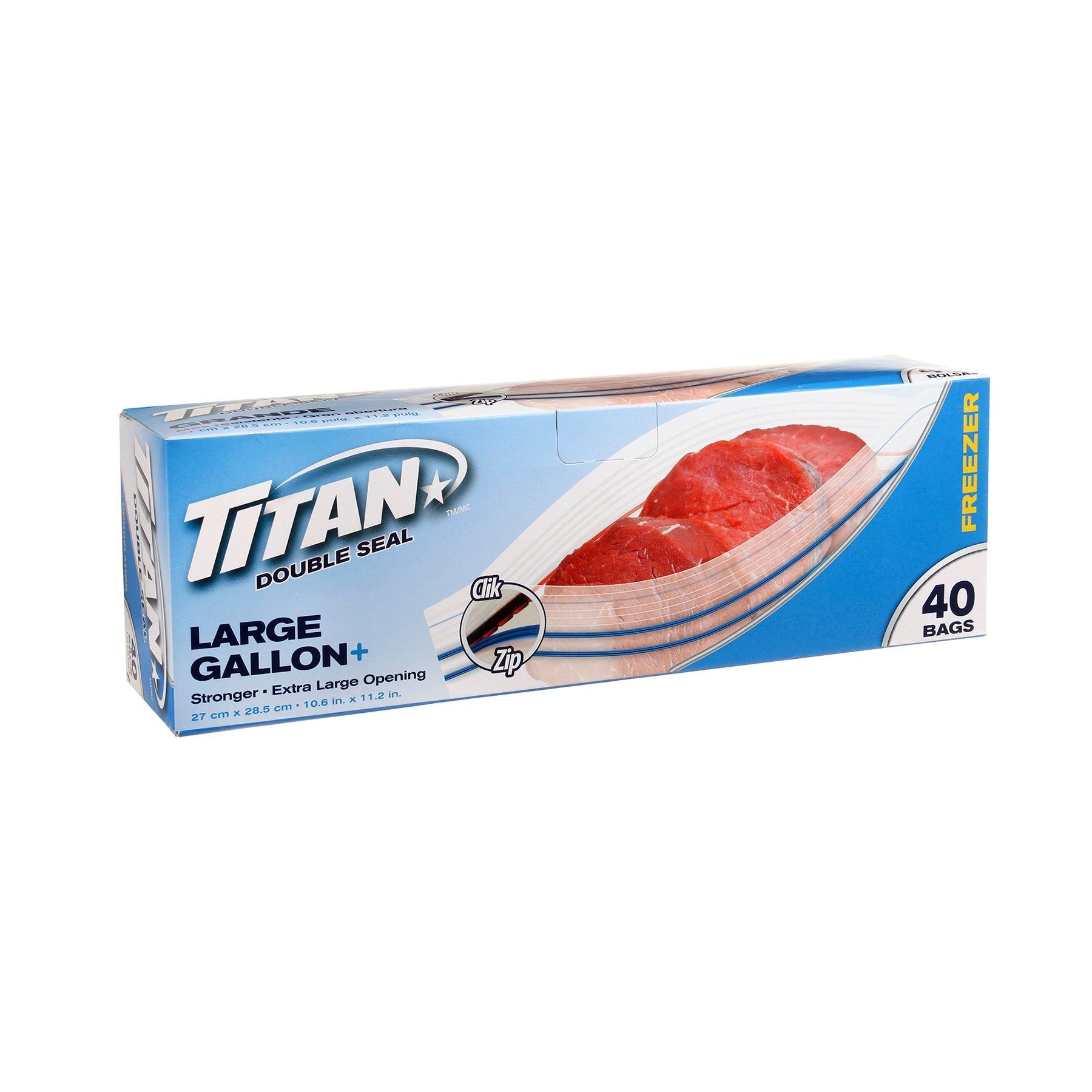 Titan 40 Double Zipper Freezer Bags Large 10.6x11.2in