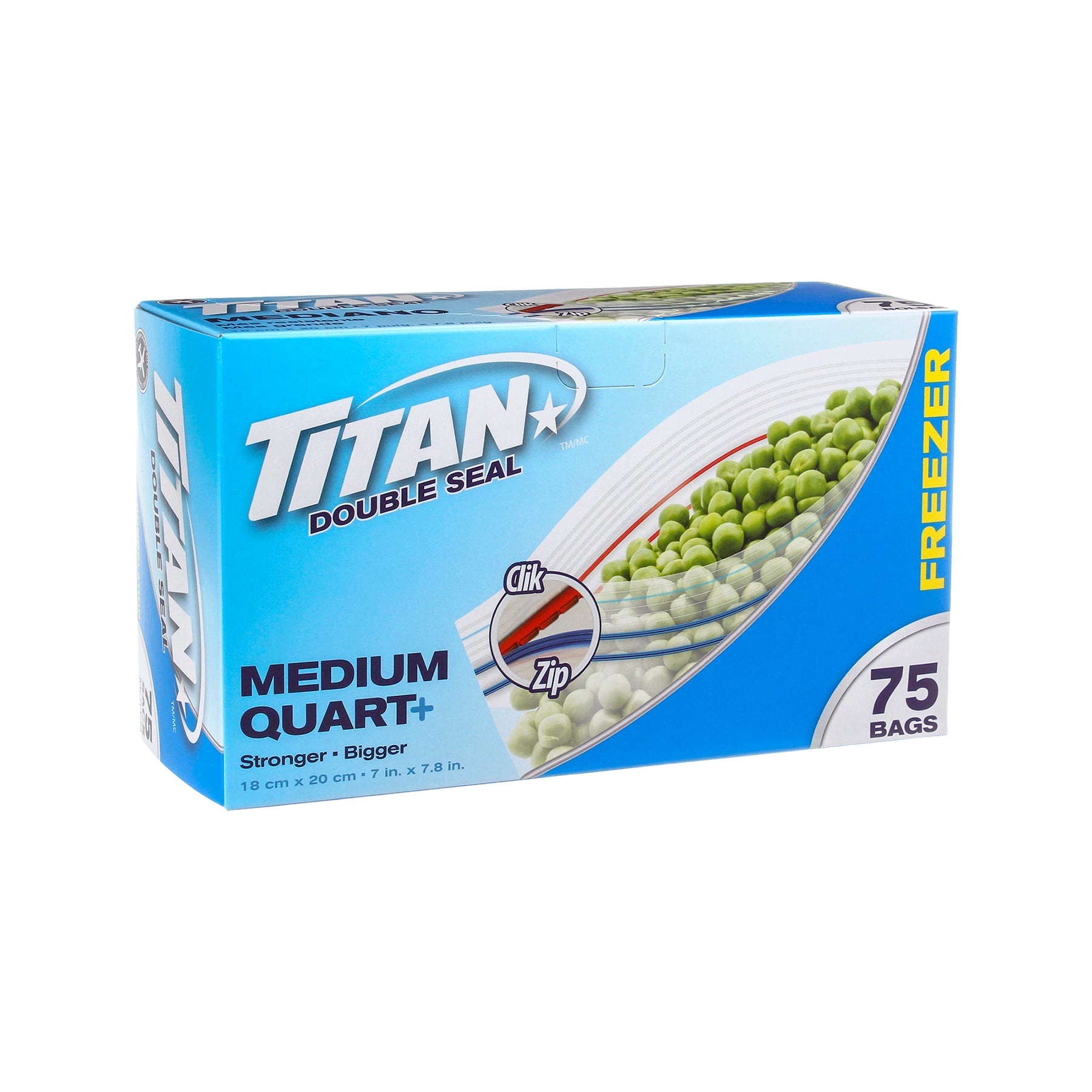 Titan 75 Double Zipper Freezer Bags Medium 7x7.8in
