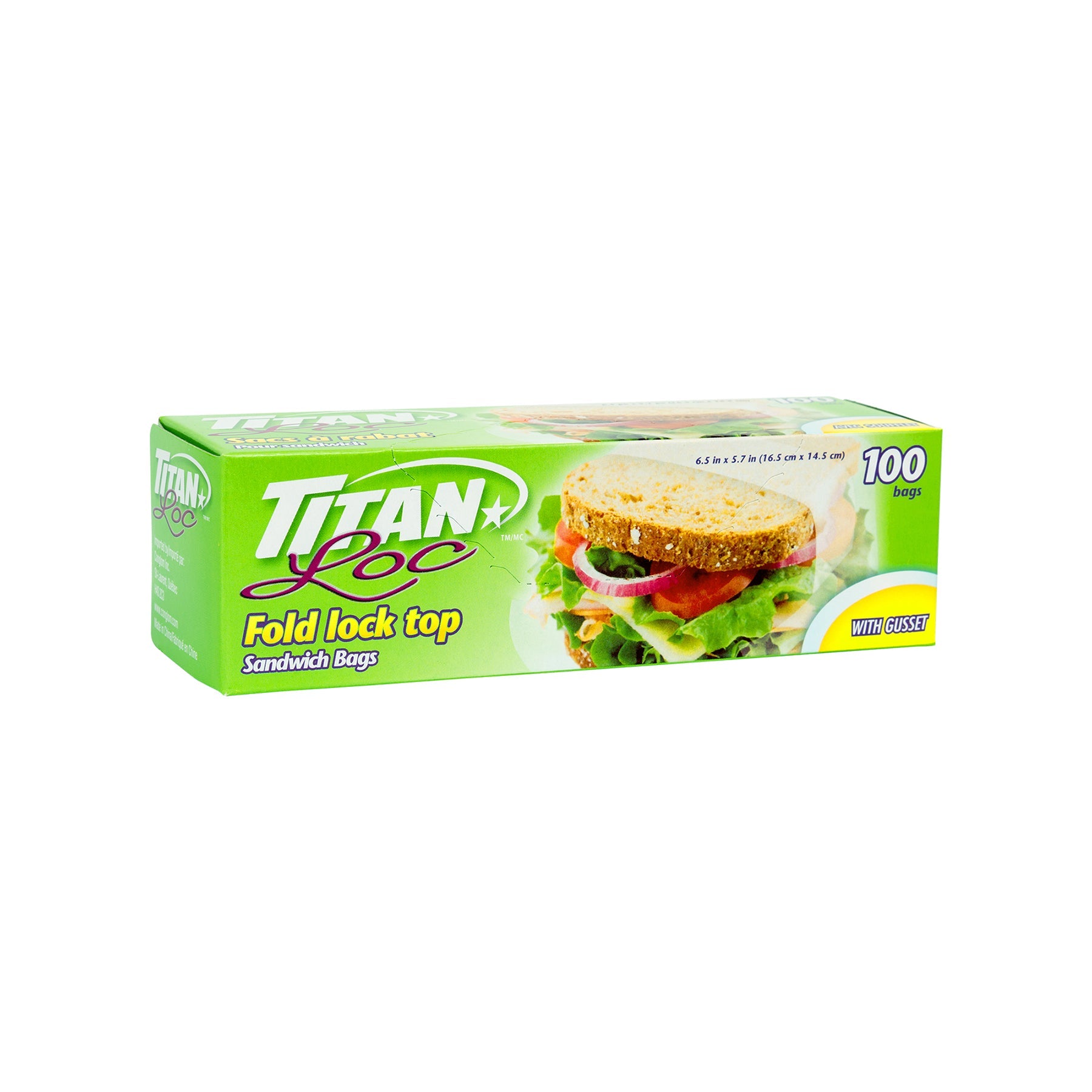 Titan 100 Fold Lock Top Sandwich Bags with Gusset 6.5x5.7in