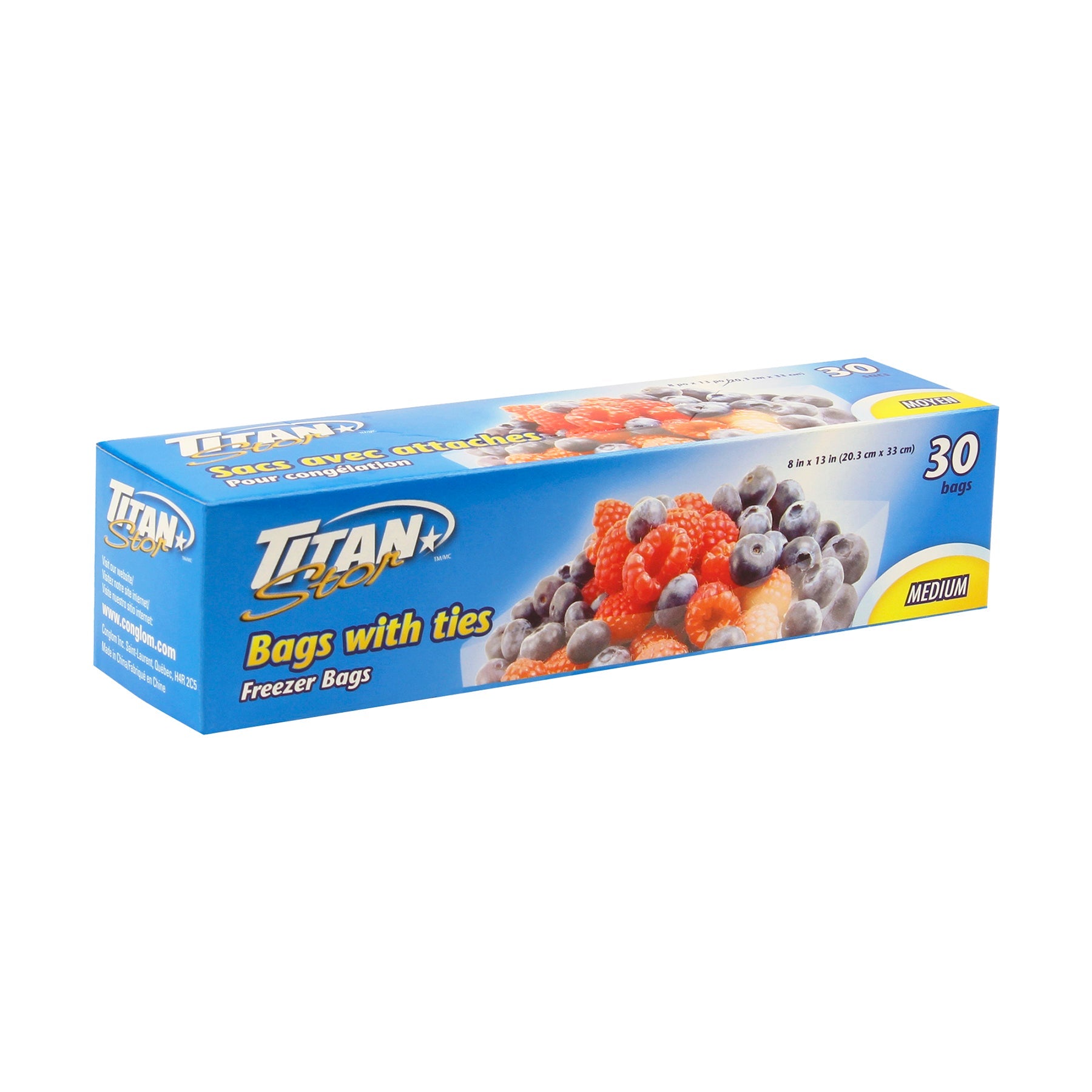 Titan 30 Freezer Bags with Ties Medium 8x13in