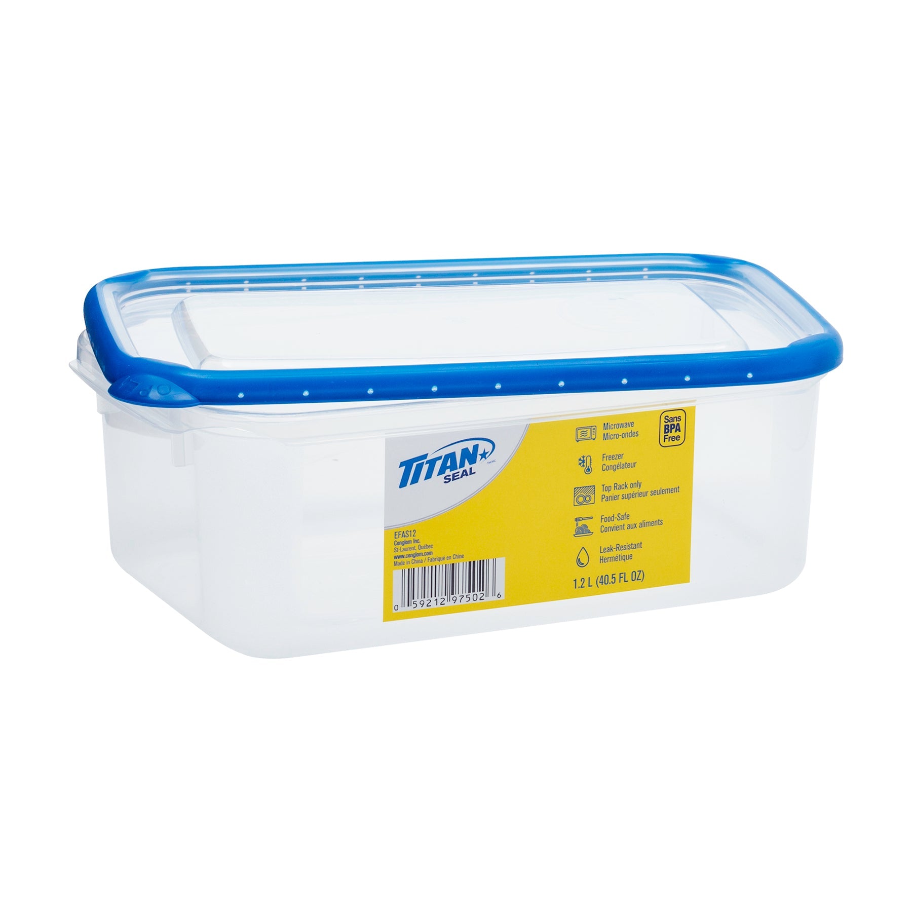 Titan Seal Plastic Food Container with Lid 40.5oz  7x4.5x2.75in