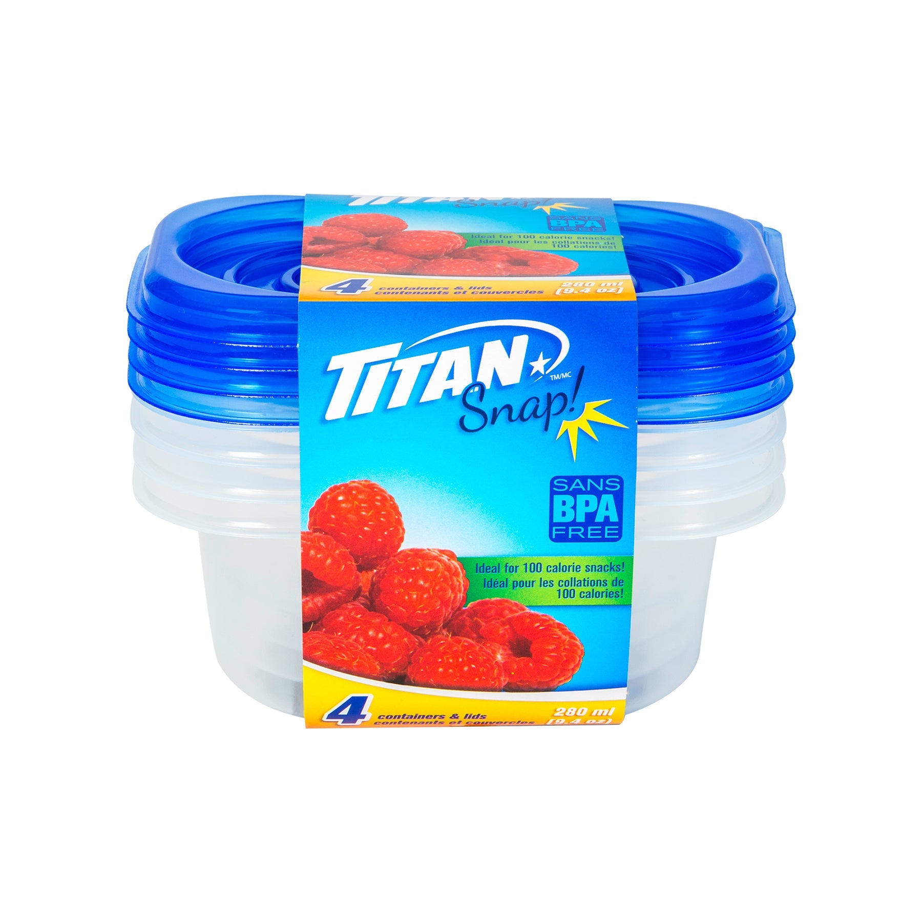 Titan Snap 4 Plastic Food Containers with Lid 9.4oz  4x2.5x2.25in