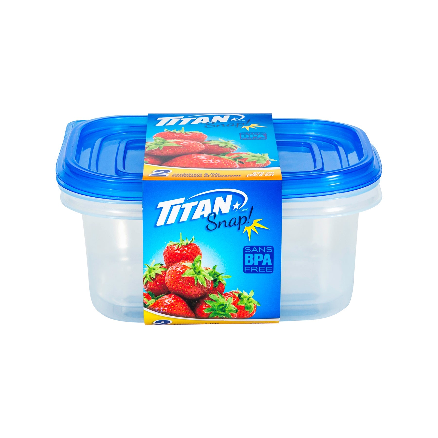Titan Snap 2 Plastic Food Containers with Lid 22.6oz  5x3x2.7in
