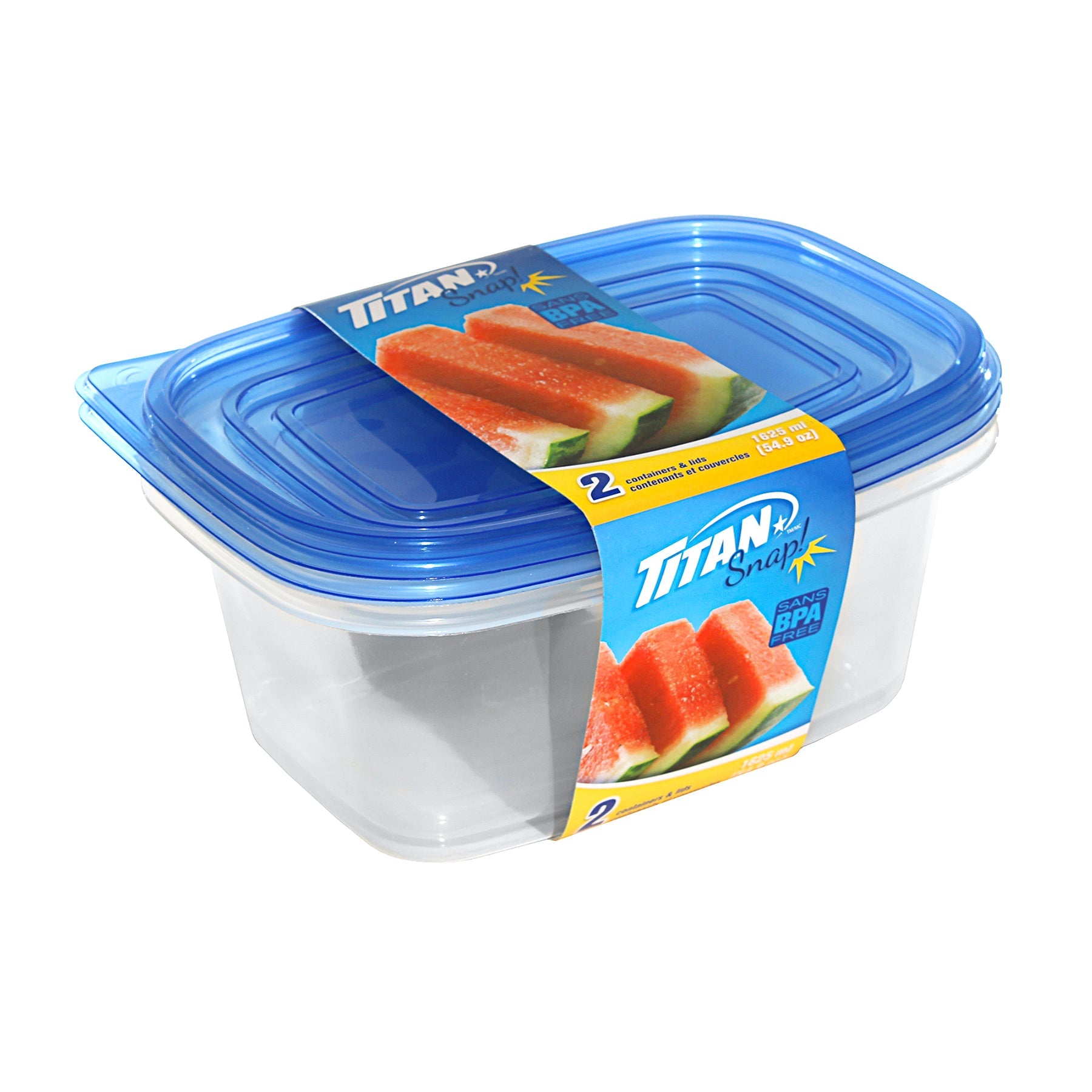 Titan Snap 2 Plastic Food Containers with Lid 54.9oz  7.3x4.75x3.5in