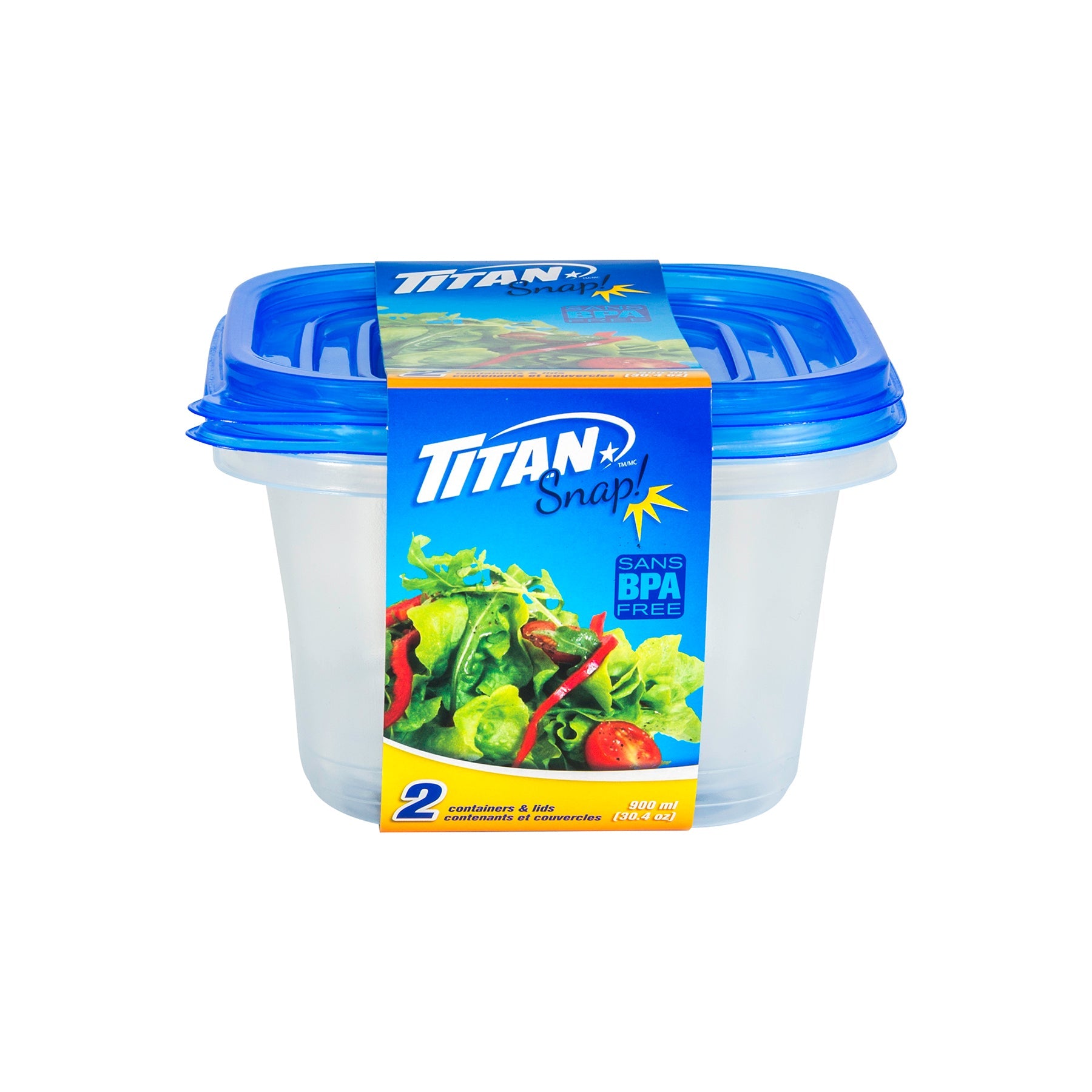 Titan Snap 2 Plastic Food Containers with Lid 30.4oz  4.5x4.5x3.25in