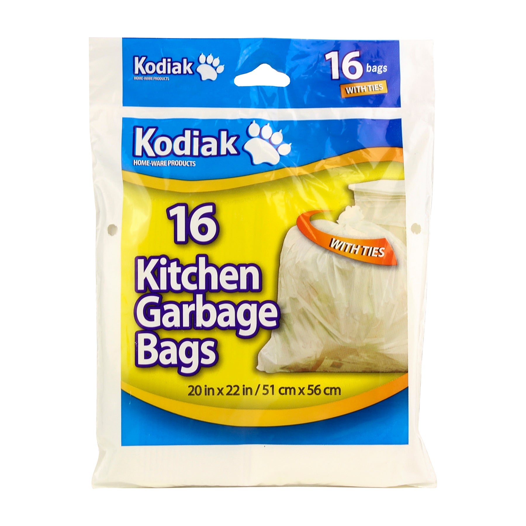 Kodiak 16 Kitchen Garbage Bags with Ties White Gauge 0.6mil 20x22in 