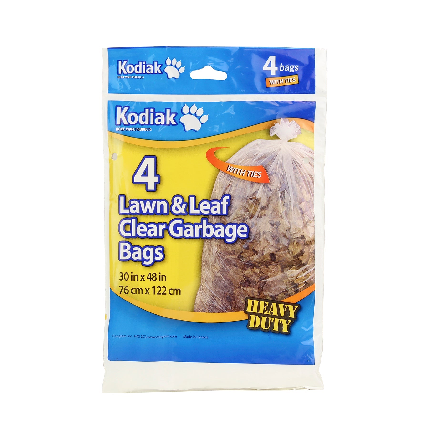 Kodiak 4 Lawn and Leaf Garbage Bags with Ties Clear Gauge 0.9mil 30x48in 
