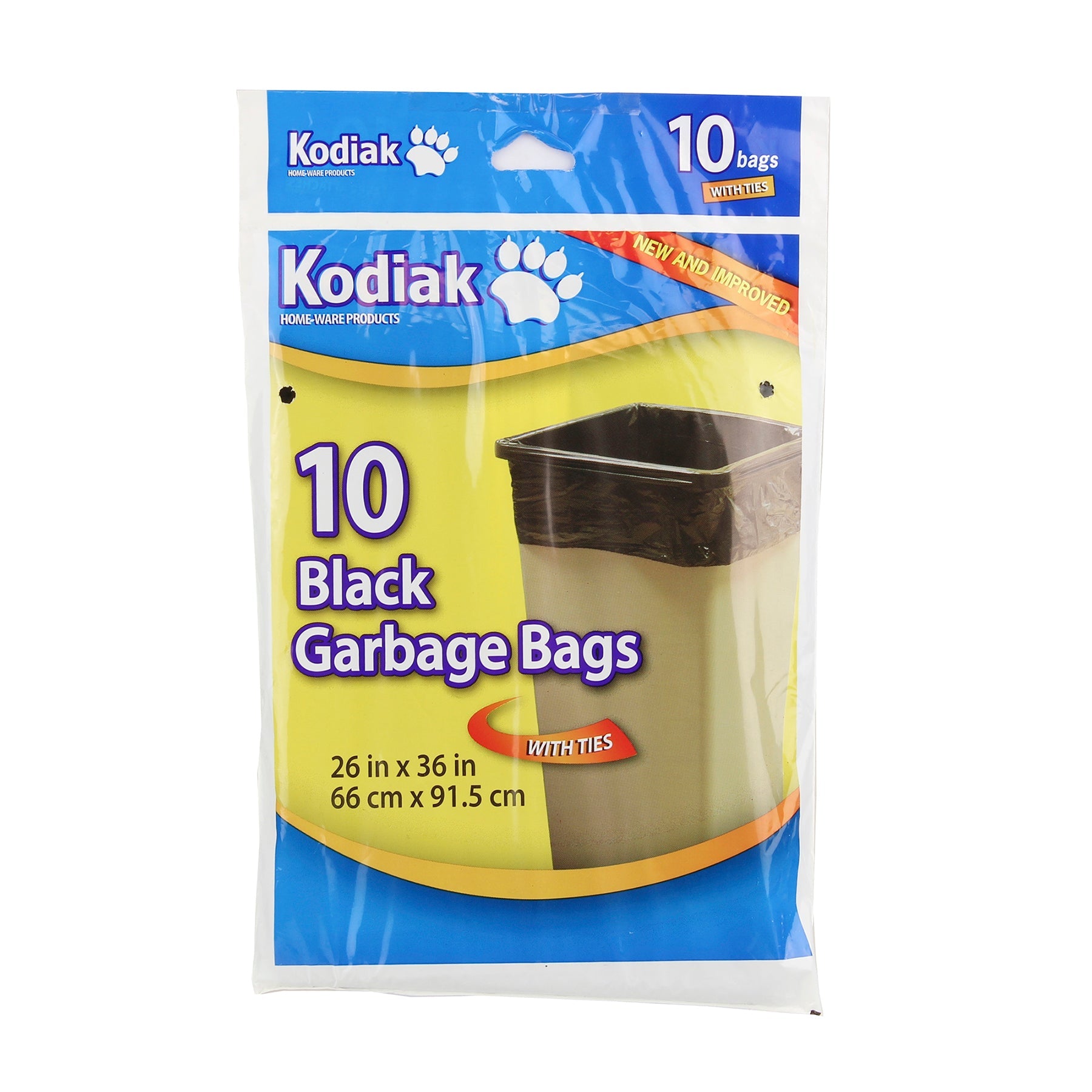 Kodiak 10 Garbage Bags with Ties Black Gauge 0.8mil 26x36in