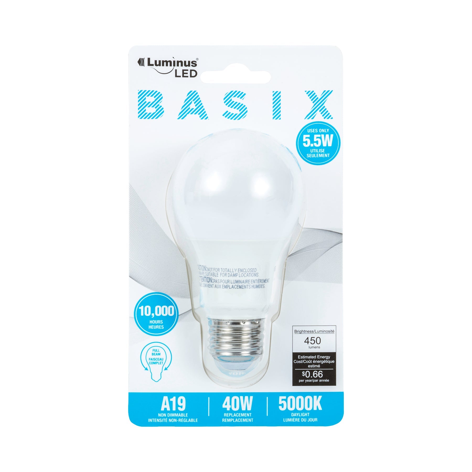 Luminus Led Basix Light Bulb Daylight A19 5000K   