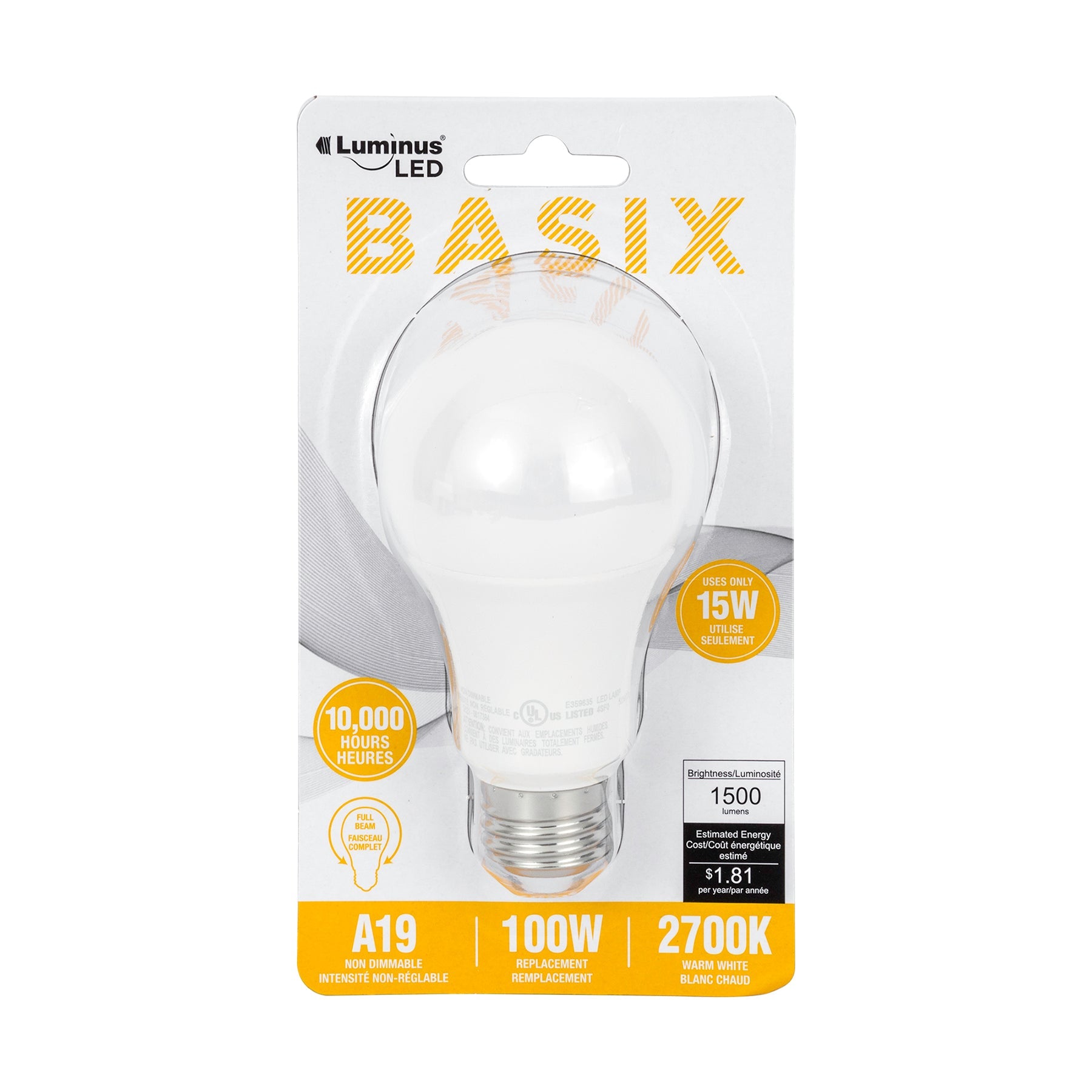 Luminus Led Basix Light Bulb Warm White A19 2700K 2.36x4.2in