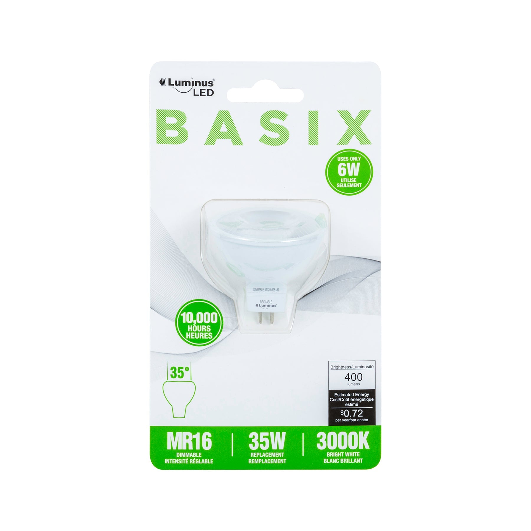 Luminus Led Basix Light Bulb Bright White MR16 3000K 2x1.8in