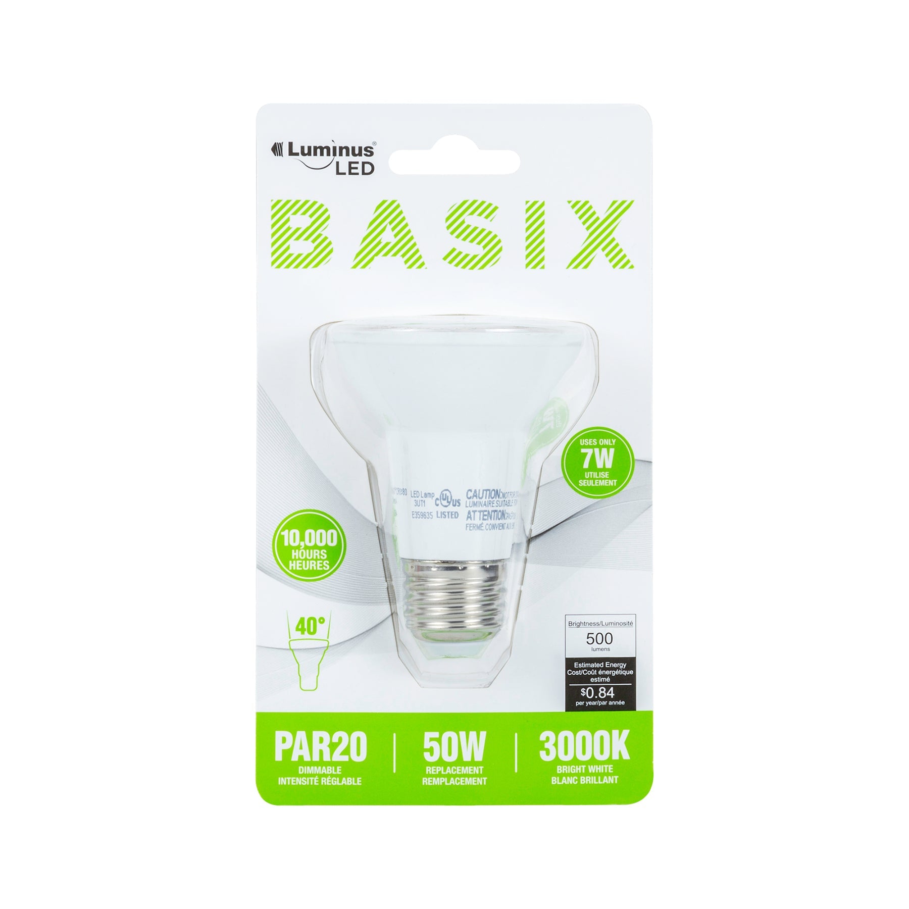 Luminus Led Basix Light Bulb Bright White PAR20 3000K 2.4x3.18in