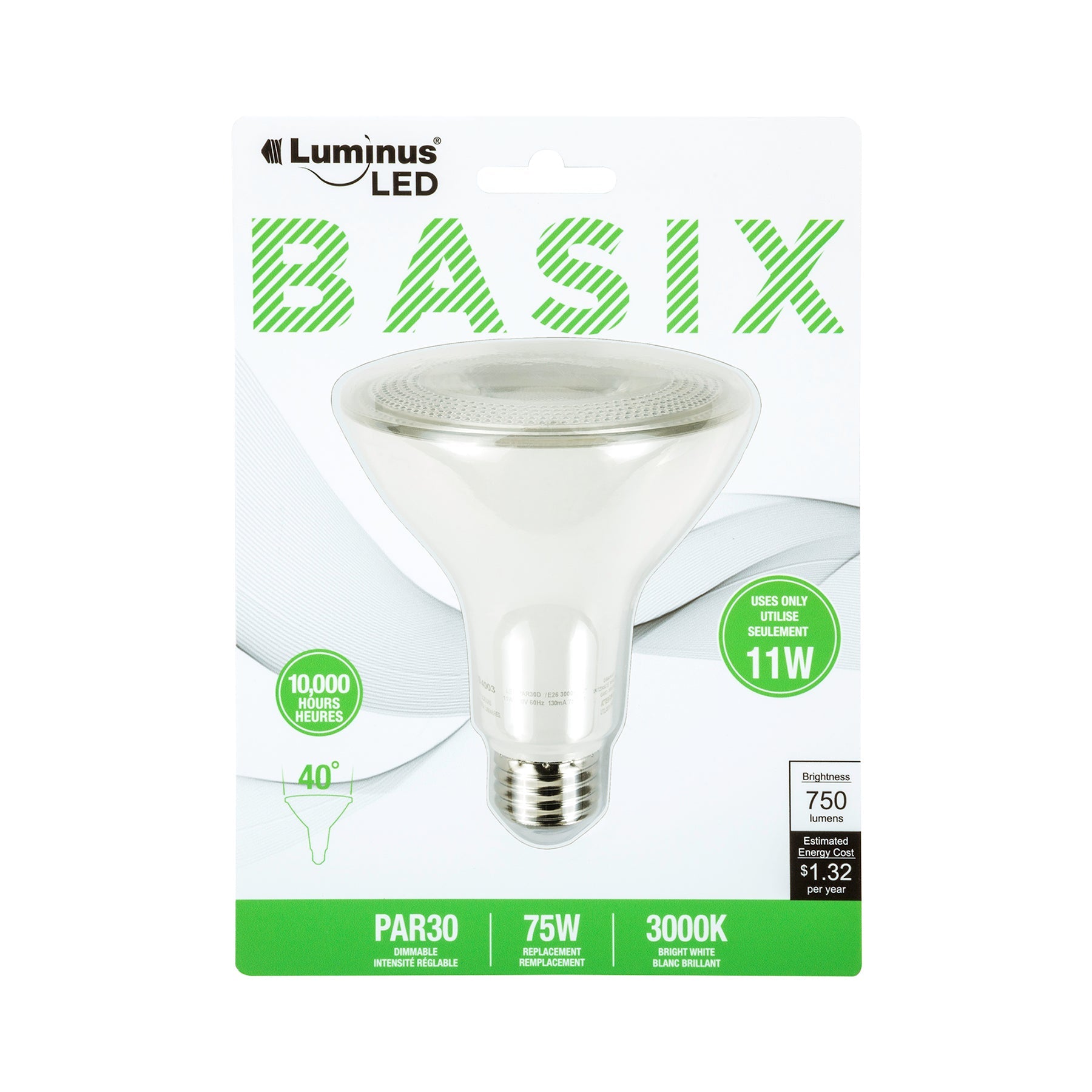 Luminus Led Basix Spot Light Bright White PAR30 3000K 3.7x4.5in