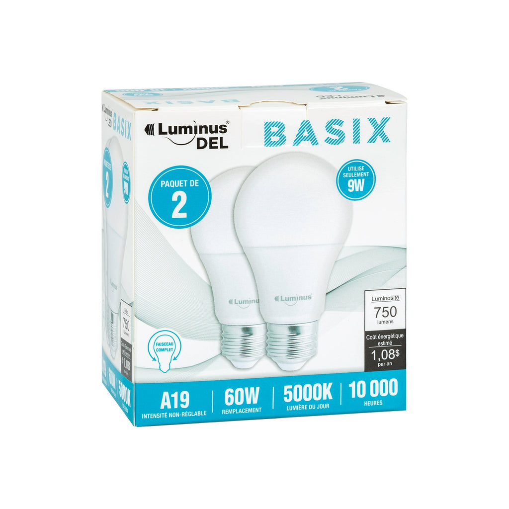 Luminus Led Basix 2pcs Light Bulbs Daylight A19 5000K