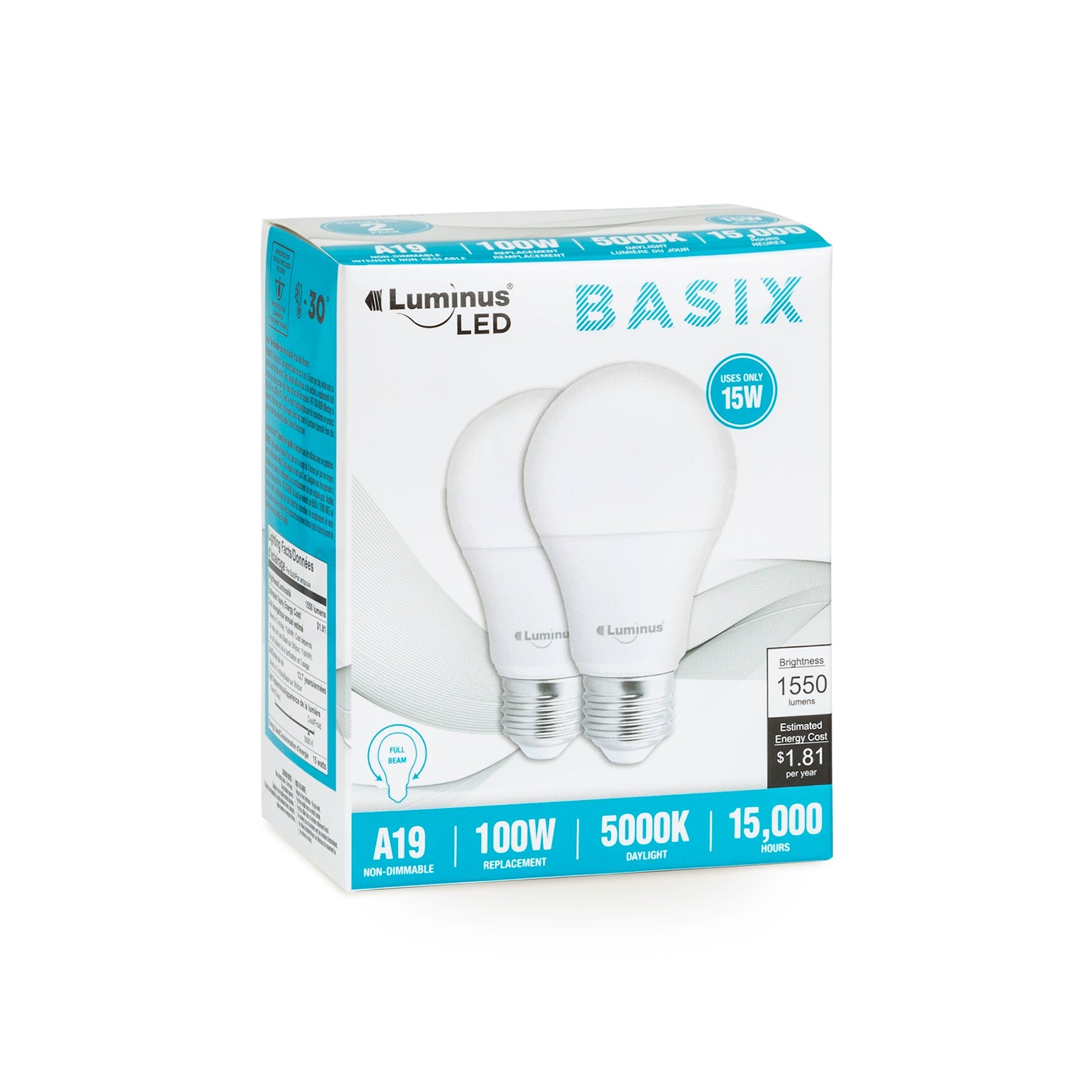 Luminus Led Basix 2pcs Light Bulbs Daylight  A19 5000K 