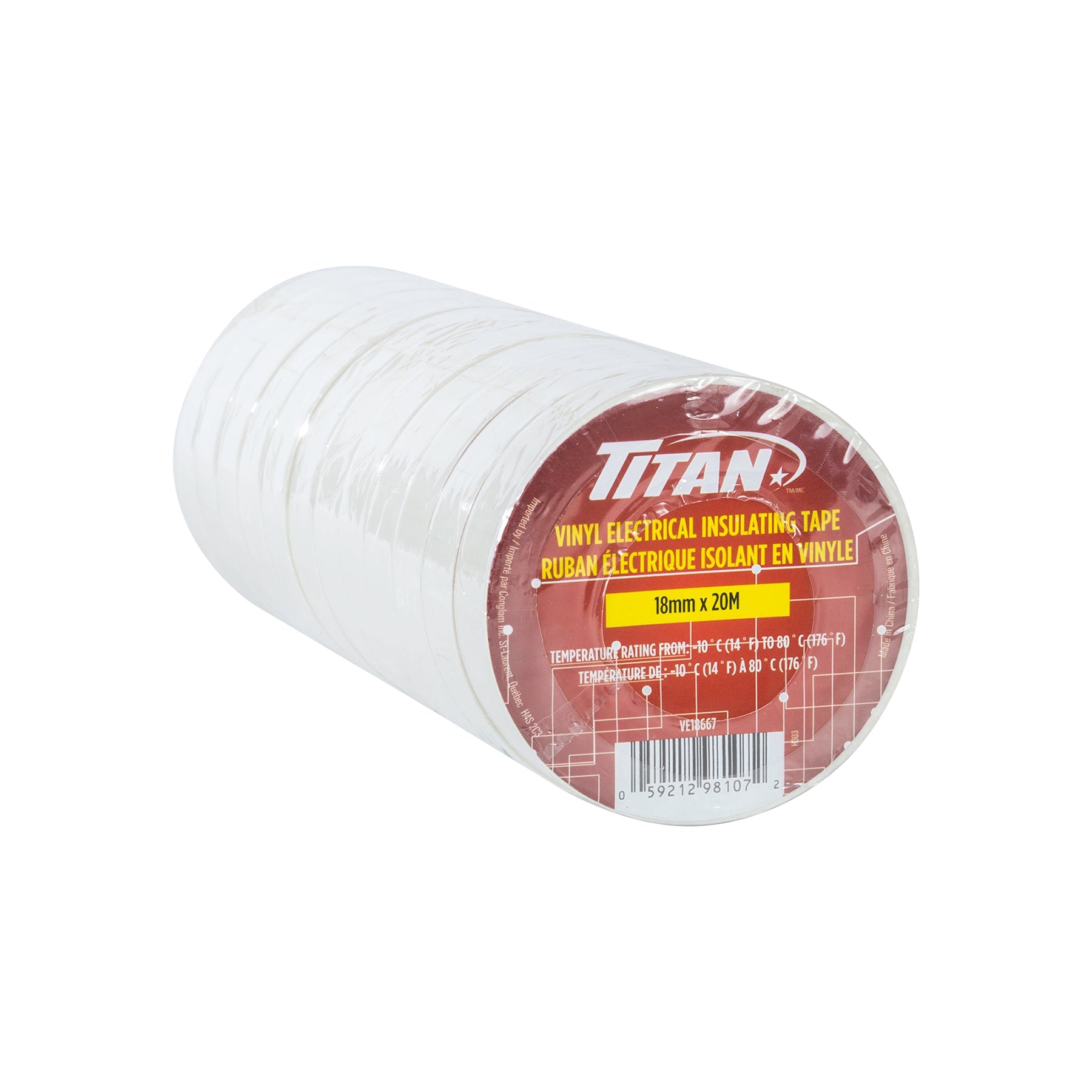 Titan PVC Electrical Tape White 0.7in x 65.6ft (18mm x 20m)