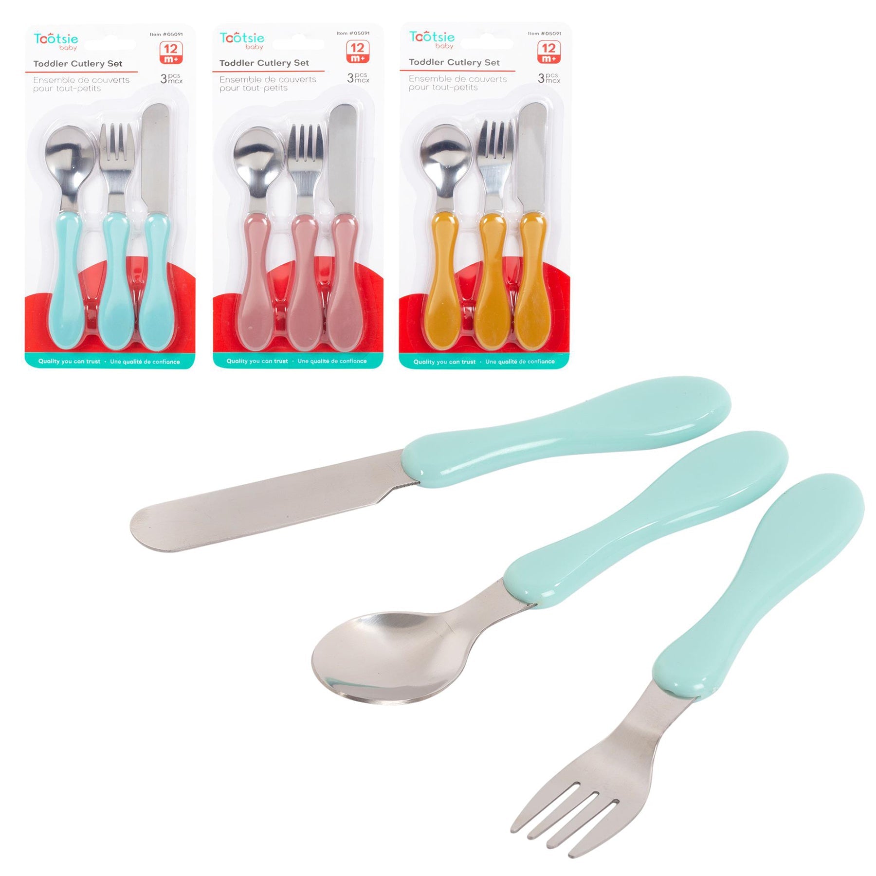 Tootsie Baby 3pcs Cutlery Set Metal with Plastic Handle 5.3 to 5.8in