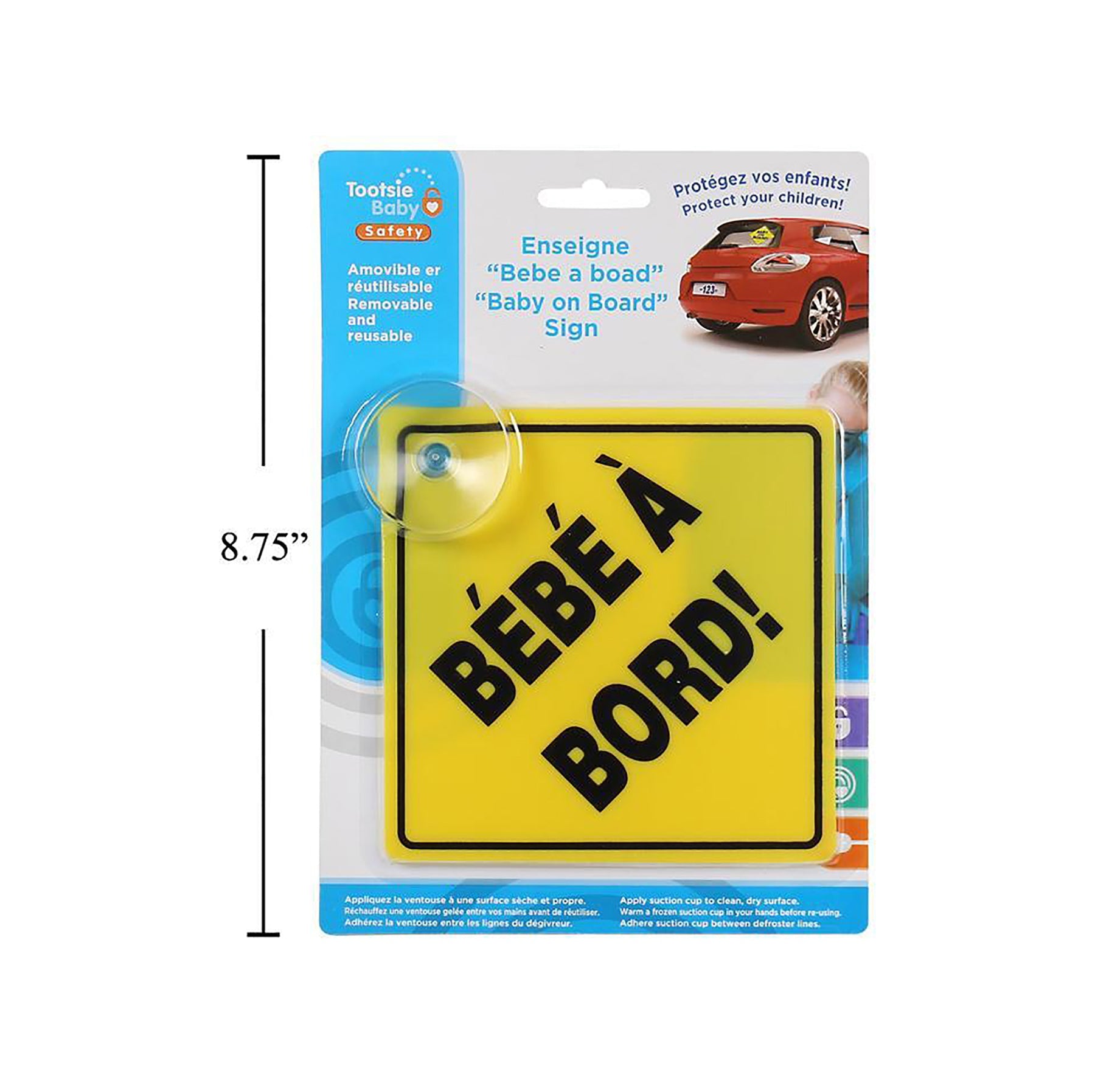 Tootsie Baby BEBE A BORD! Sign with Suction Cup 5x5in