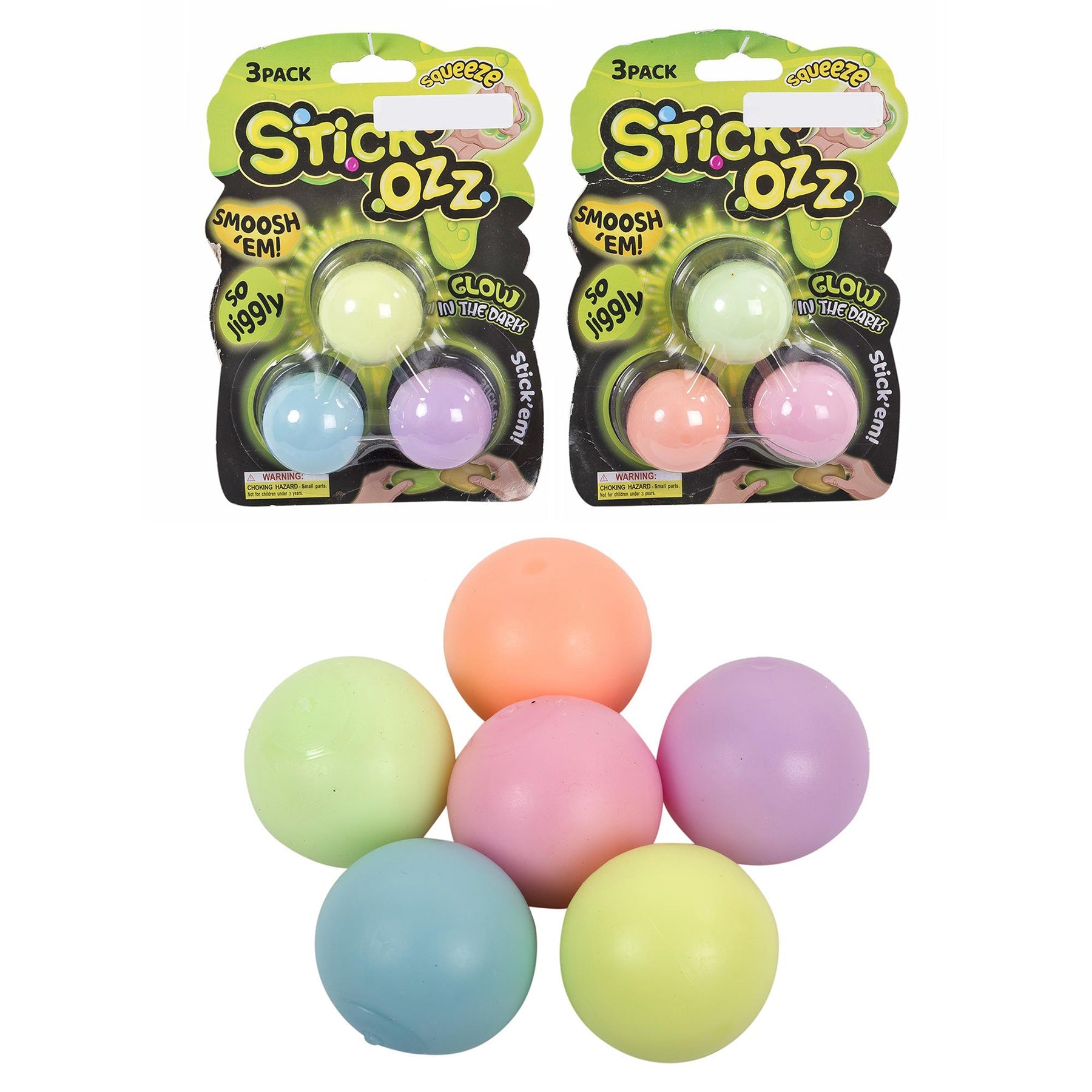 Stick-Ozz 3 Squeeze Balls Glow-in-the-dark 1.5in