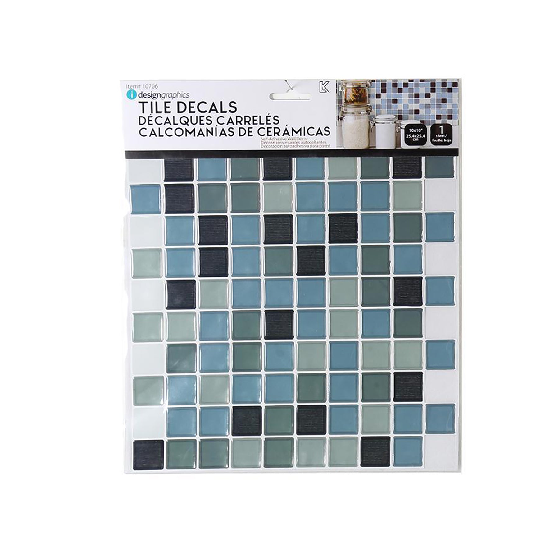 iDesign Wall Decals Square Gloss Tile Blue/Grey 10x10in