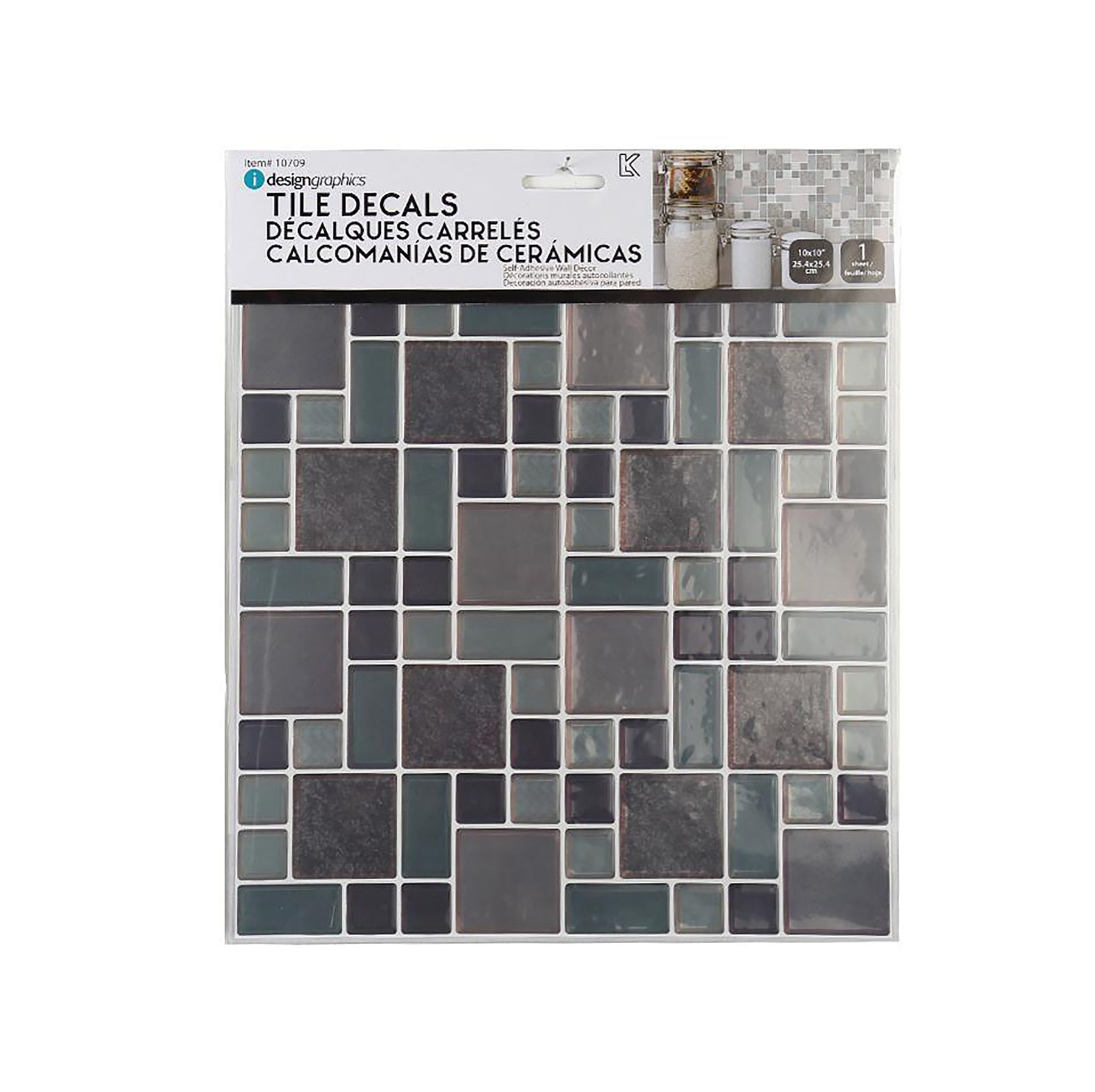 iDesign Wall Decals Multi Square Tile Taupe Mottled 10x10in