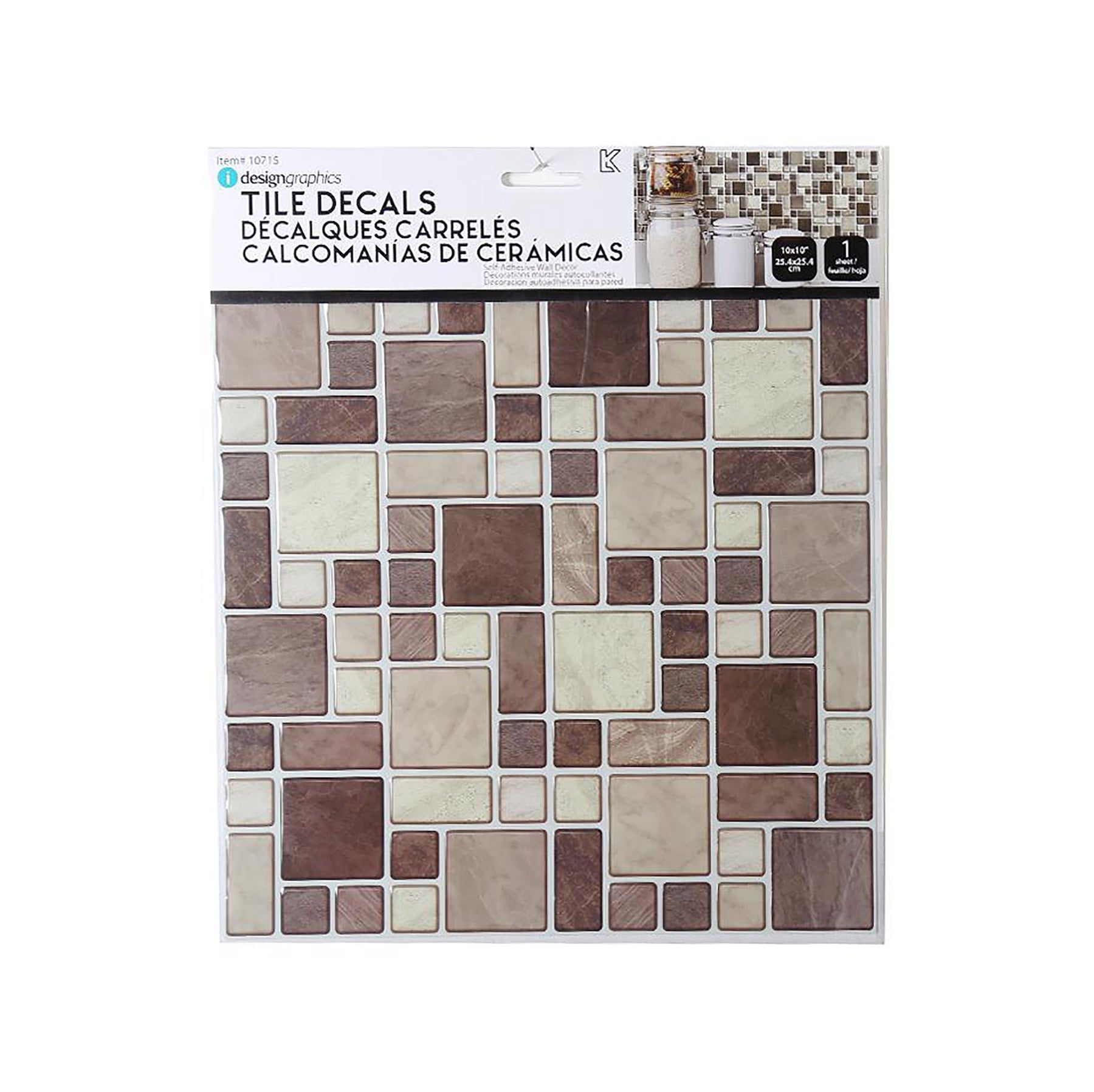 iDesign Wall Decals Multi Square Tile Browns 10x10in