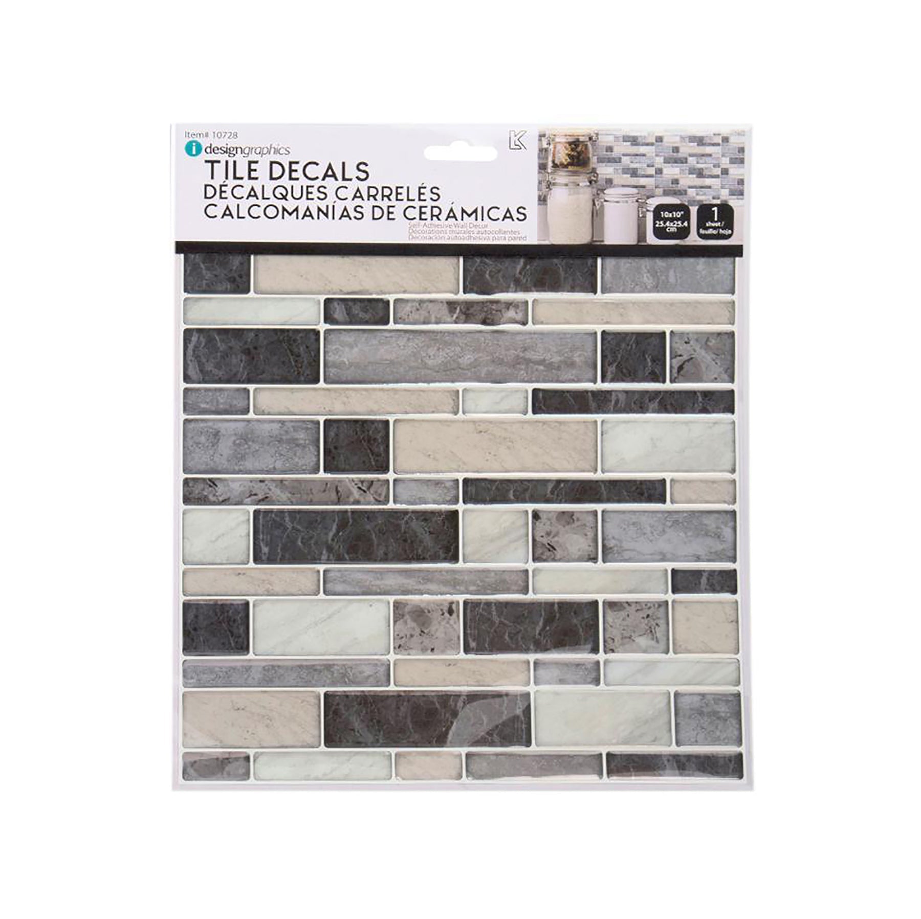 iDesign Wall Decals Square/Rectangular Tile Greys 10x10in
