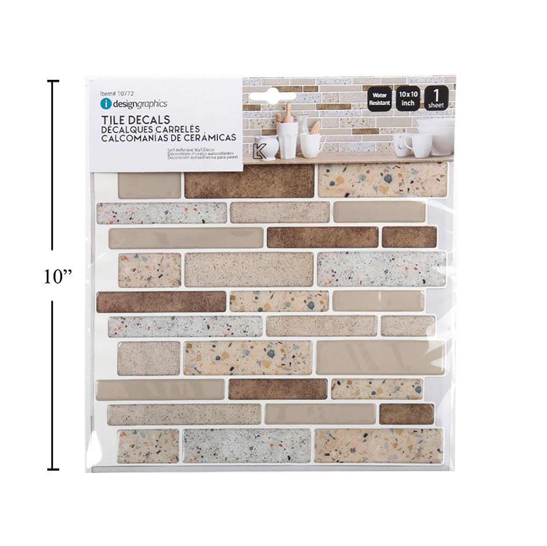 iDesign Wall Decals Multi Rectangular Tile Browns/Terrazzo 10x10in