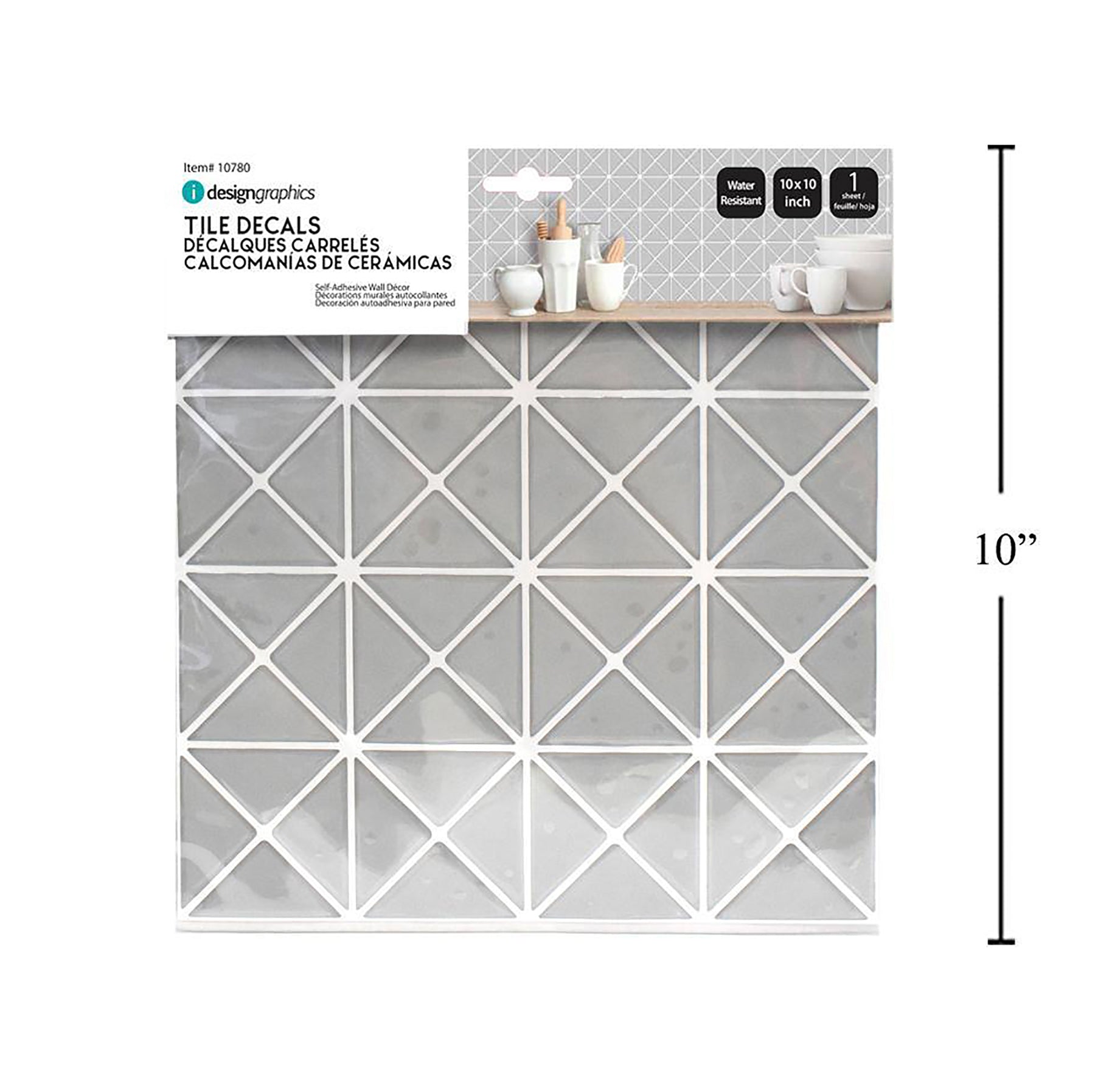 iDesign Wall Decals Grey/ White Geometric Tile 10x10in