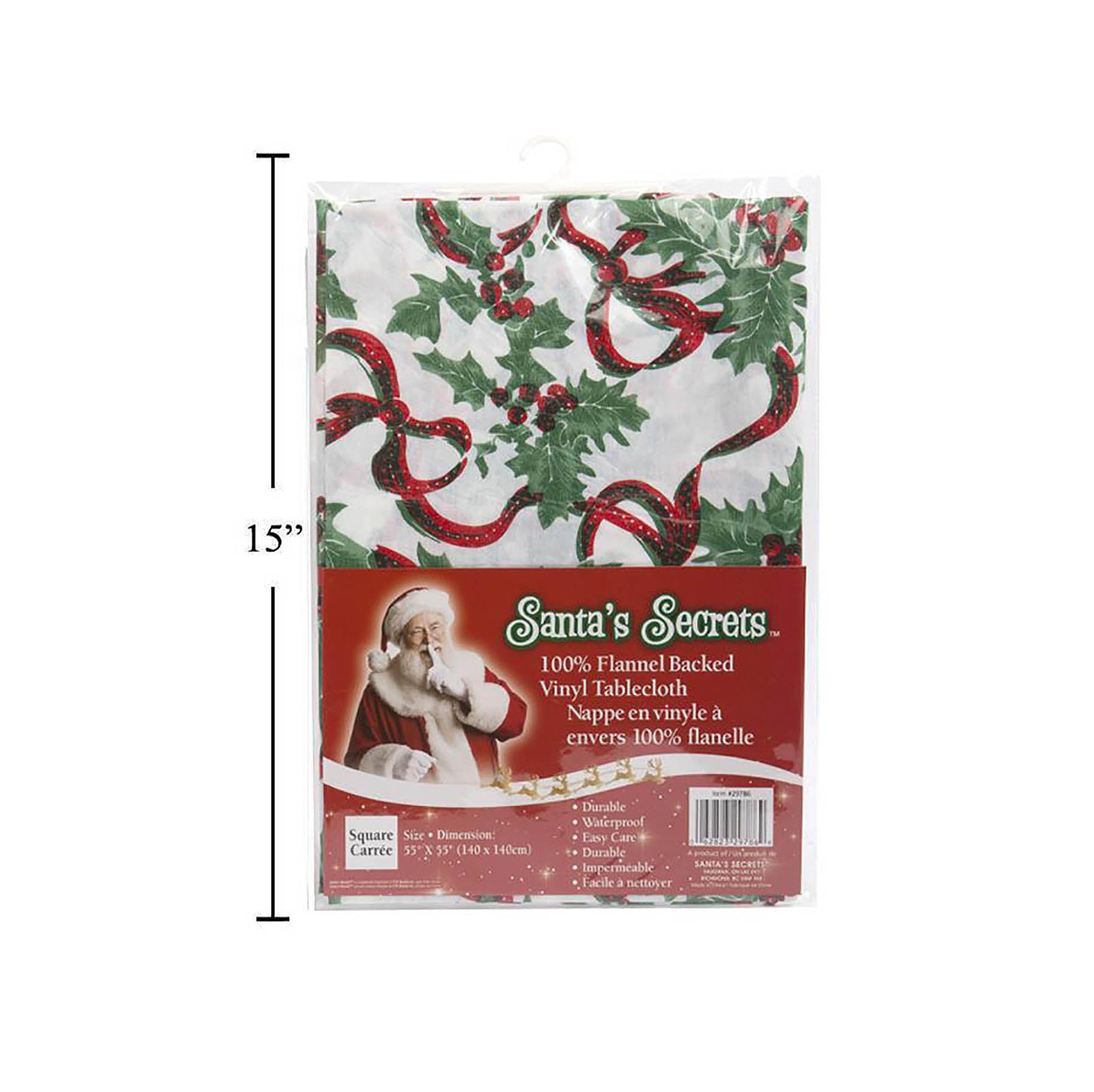 Santa Secrets Square Printed Vinyl Tablecover with Flannel Back 55x55in