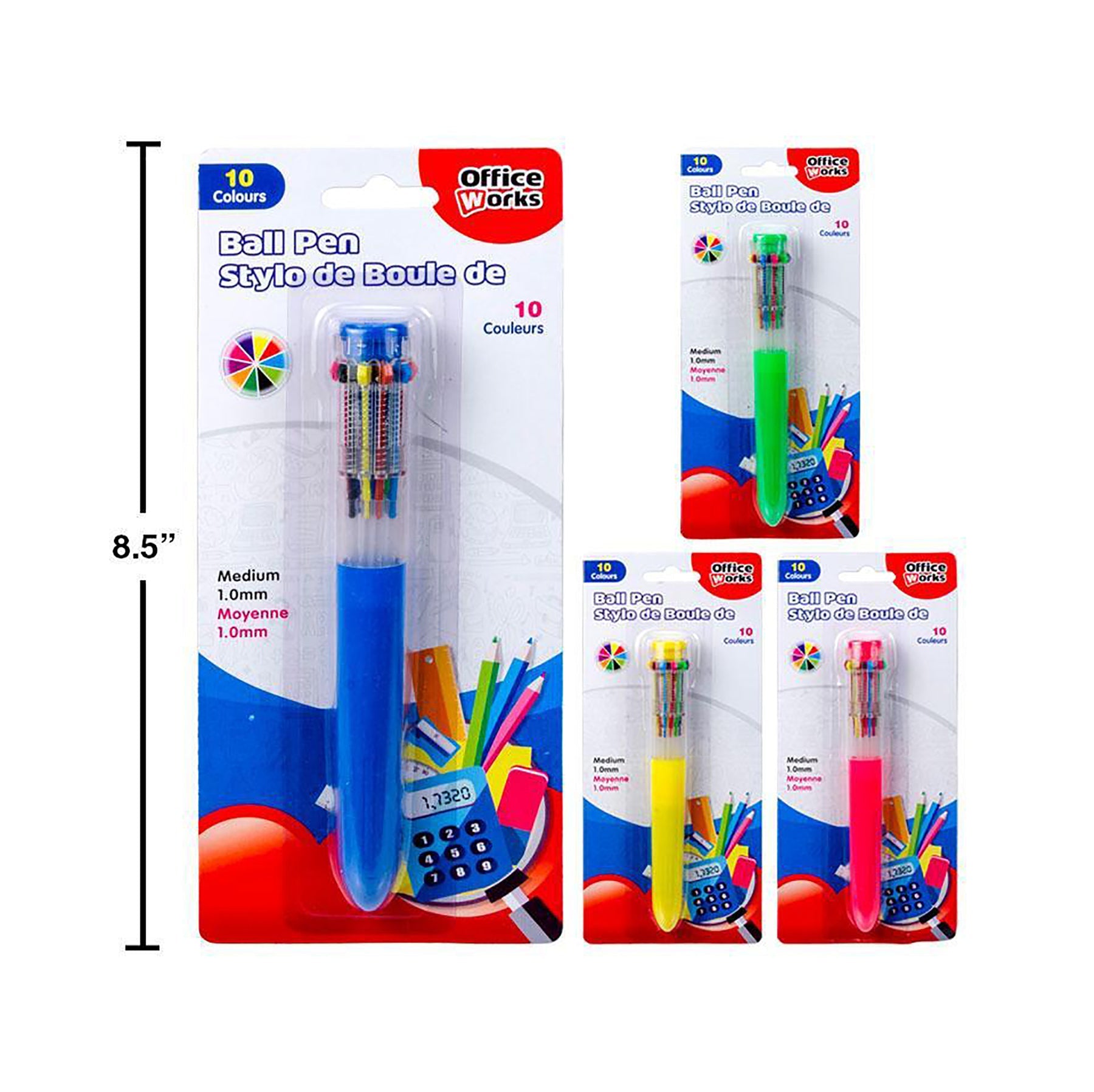 Office Works Ball Pen 10-Color of Ink Medium 1.0mm