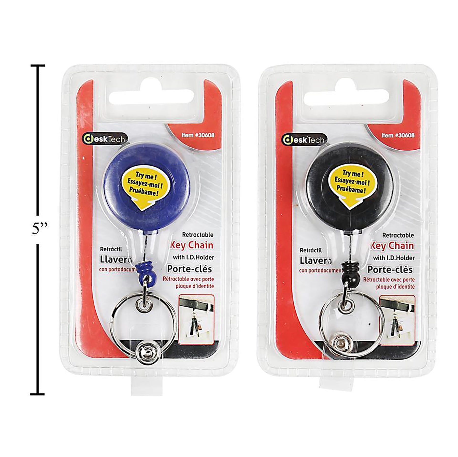 Desk Tech Key Chain with I.D. Holder Retractable 3.6in