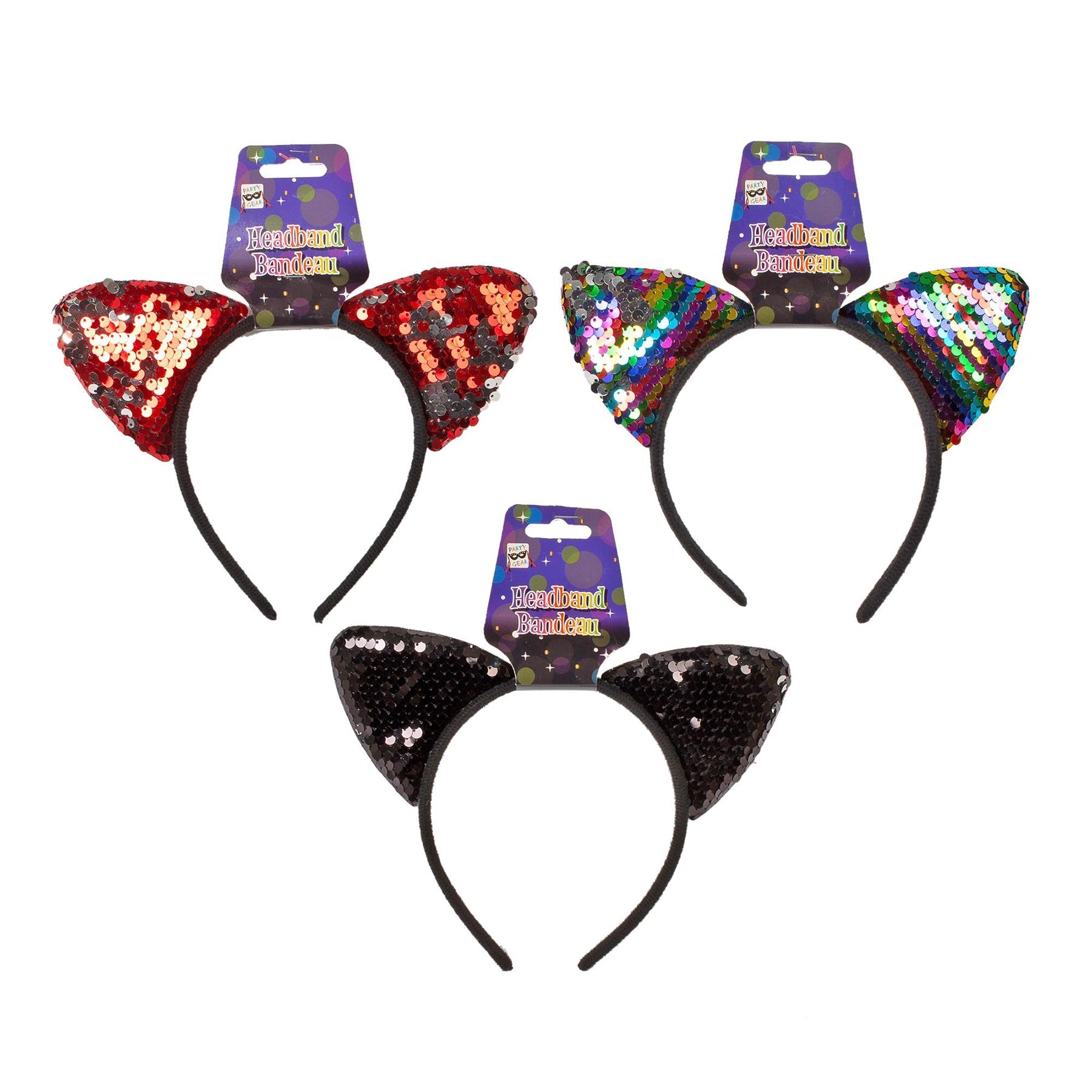 Halloween Party Gear Cat Headband with Sequin Ears 