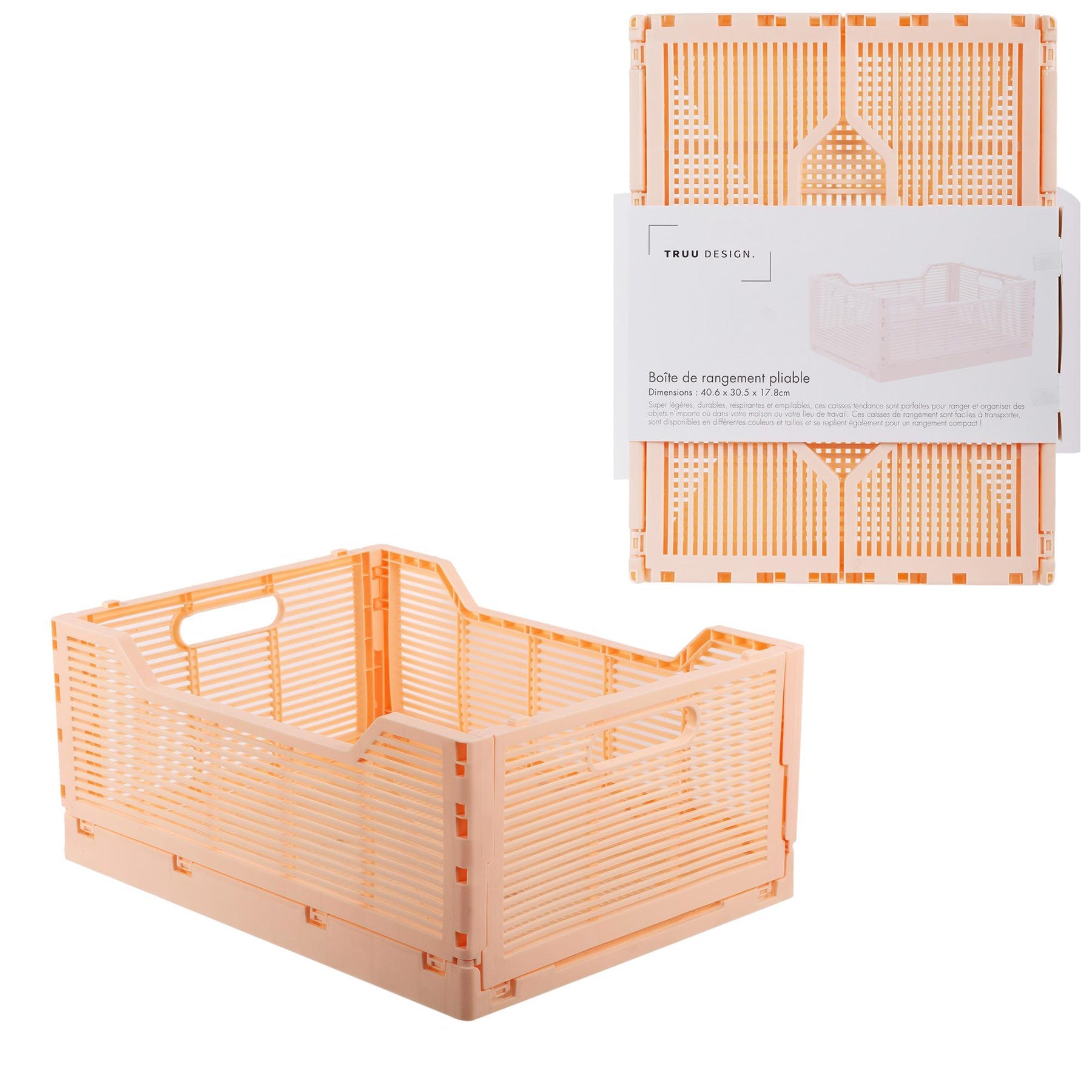Folding Storage Crate Ballet Pink Plastic 16x12x7in