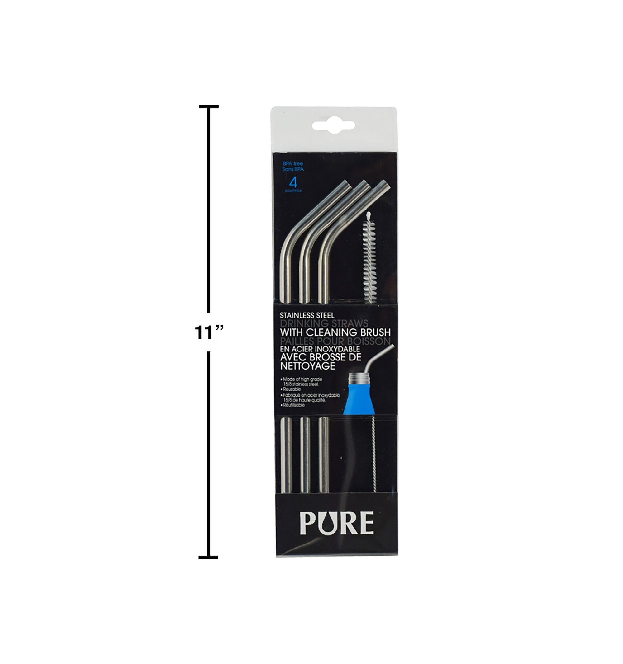 Pure 3-Pc Curved Straws W/ Brush - Dollar Max Dépôt