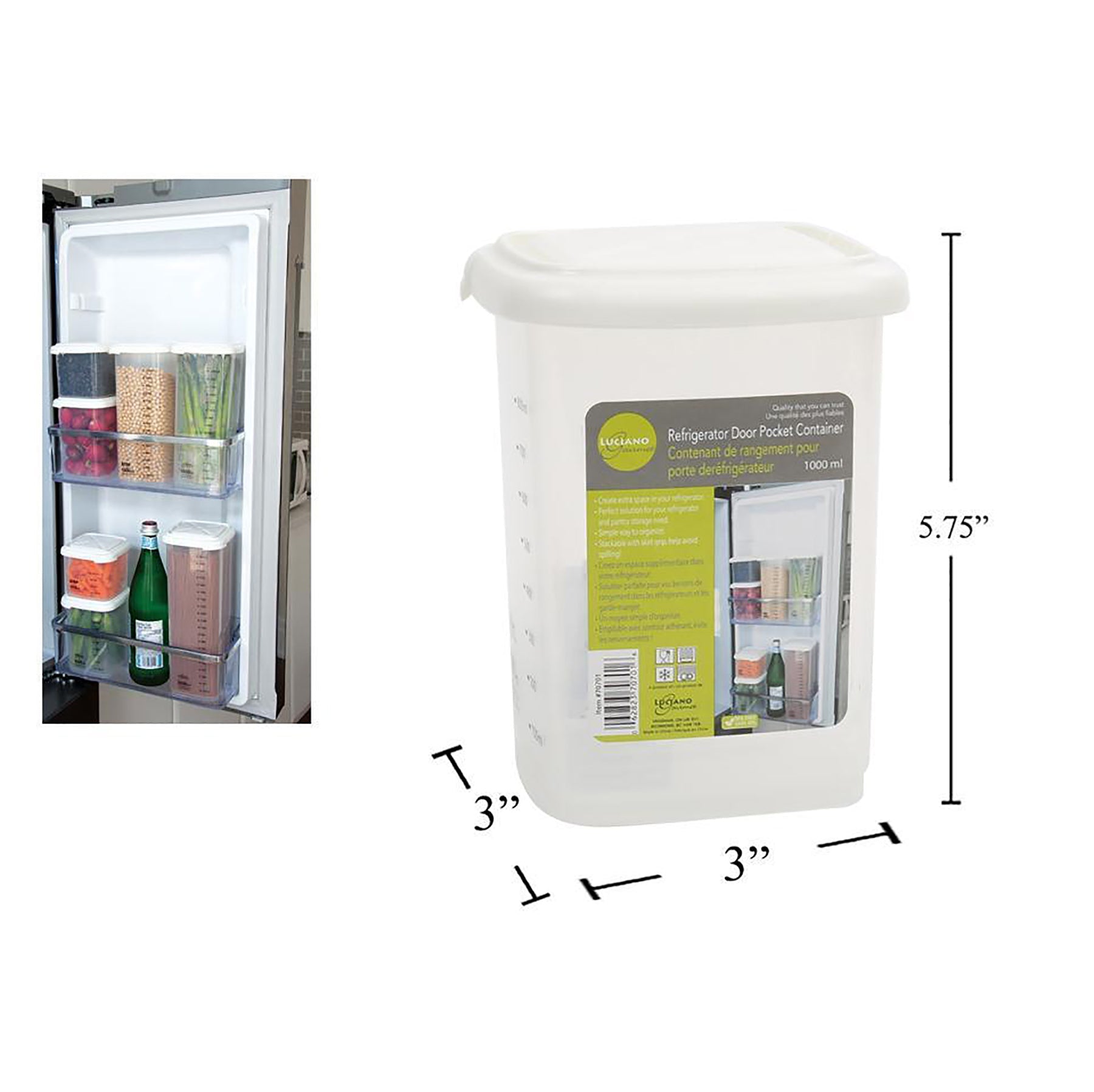Luciano Gourmet Refrigerator Door Pocket Container Plastic 5.75x3x3in