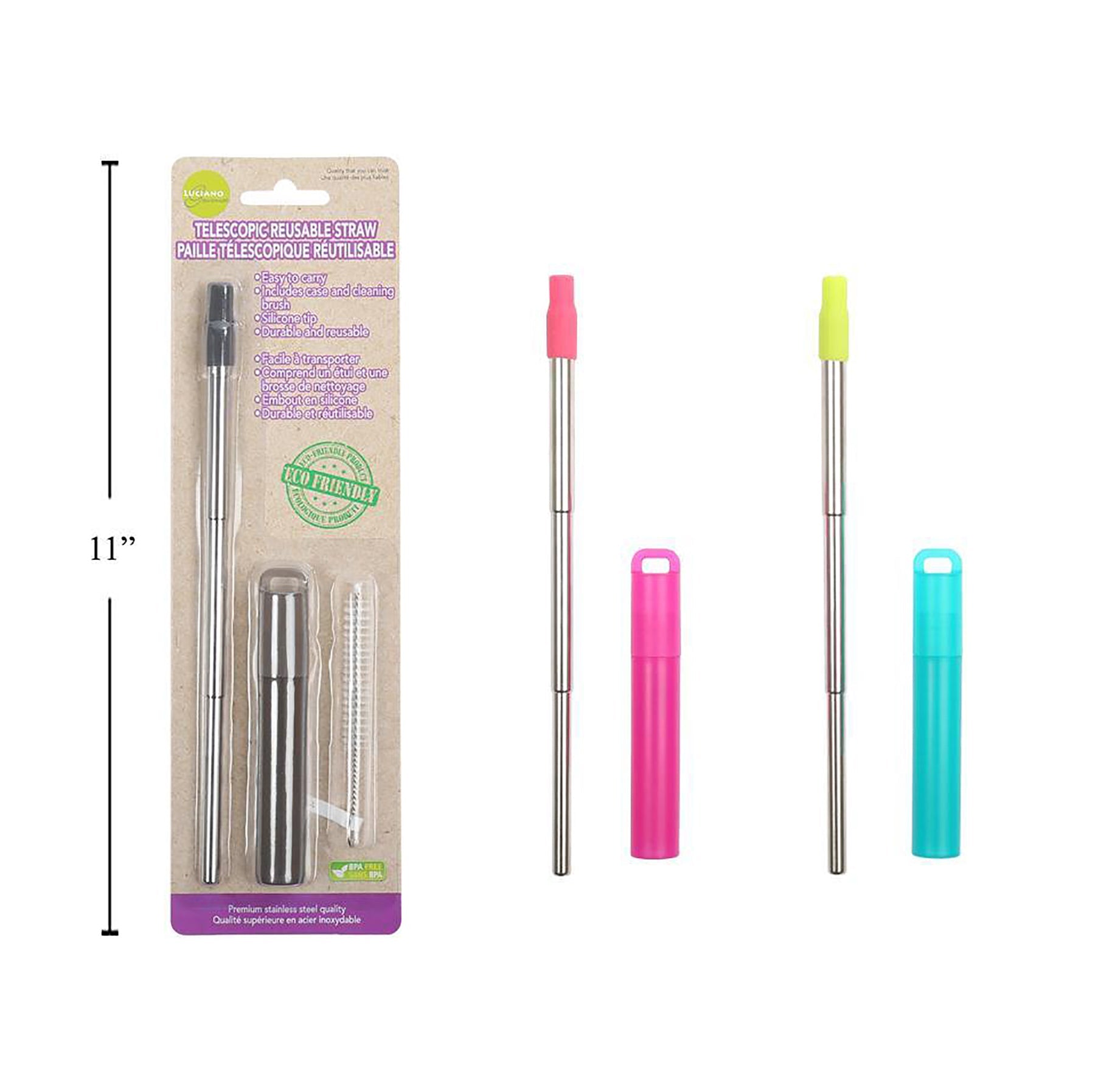 Luciano Gourmet Reusable Pocket Straw 8.4in 4.3in case