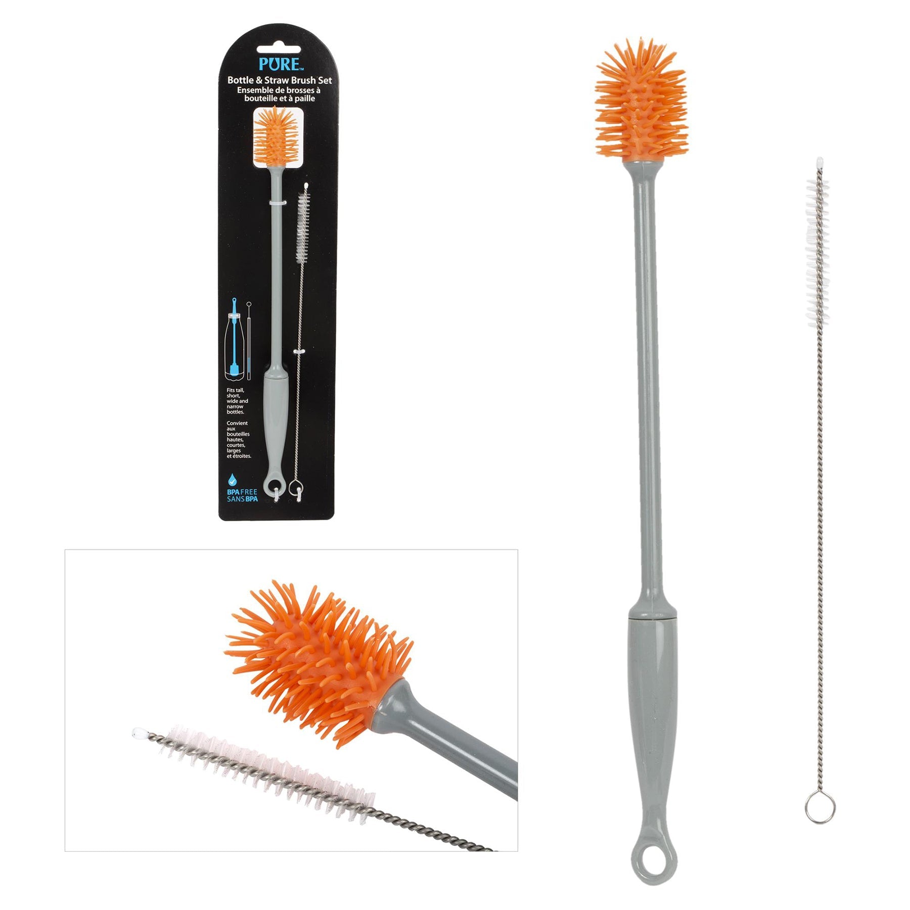 Pure 2pcs Bottle Brush Set with Cleaning Straw Brush 11.5in - 9.5in