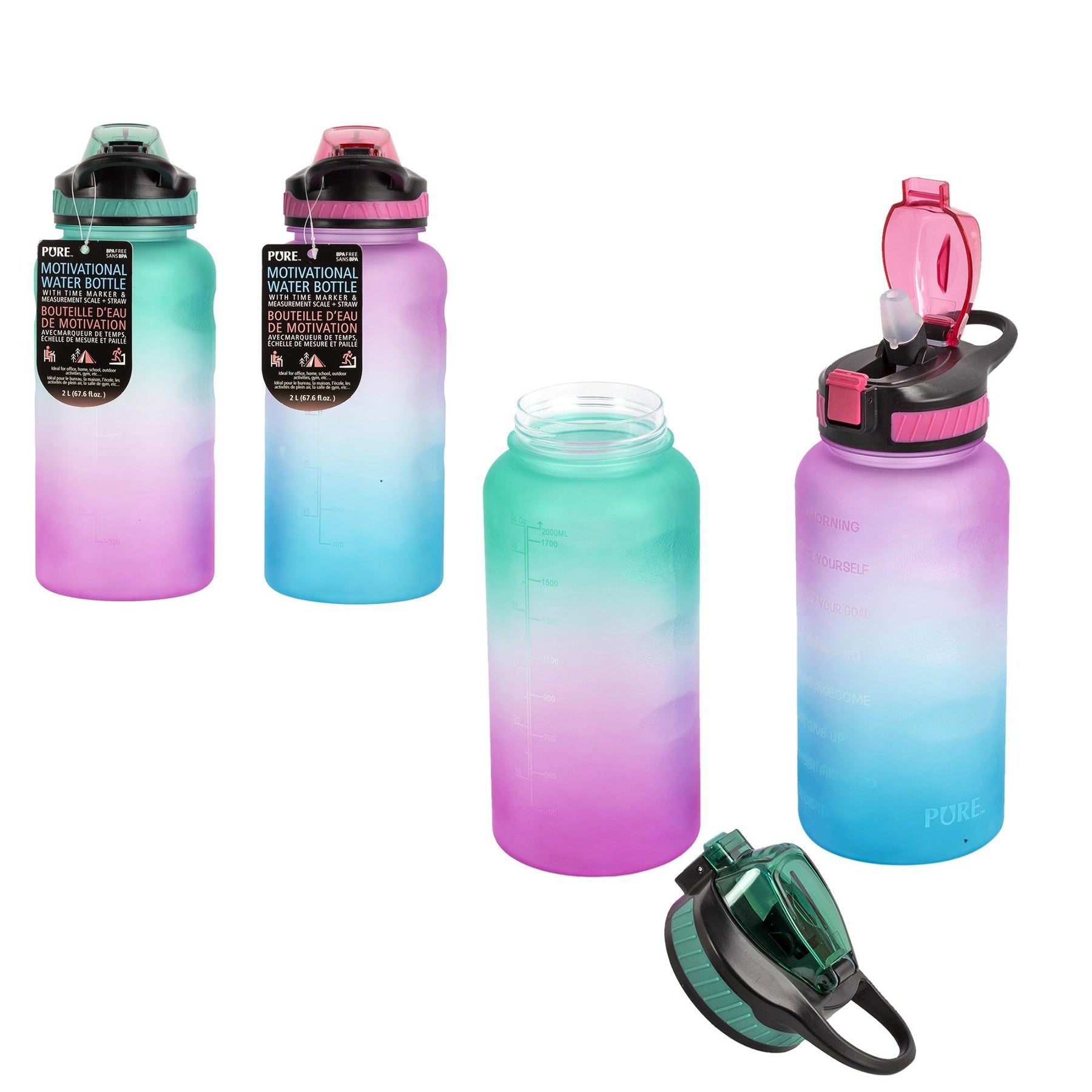 Pure Motivational  Water Bottle Handle and Safety Lock 2L