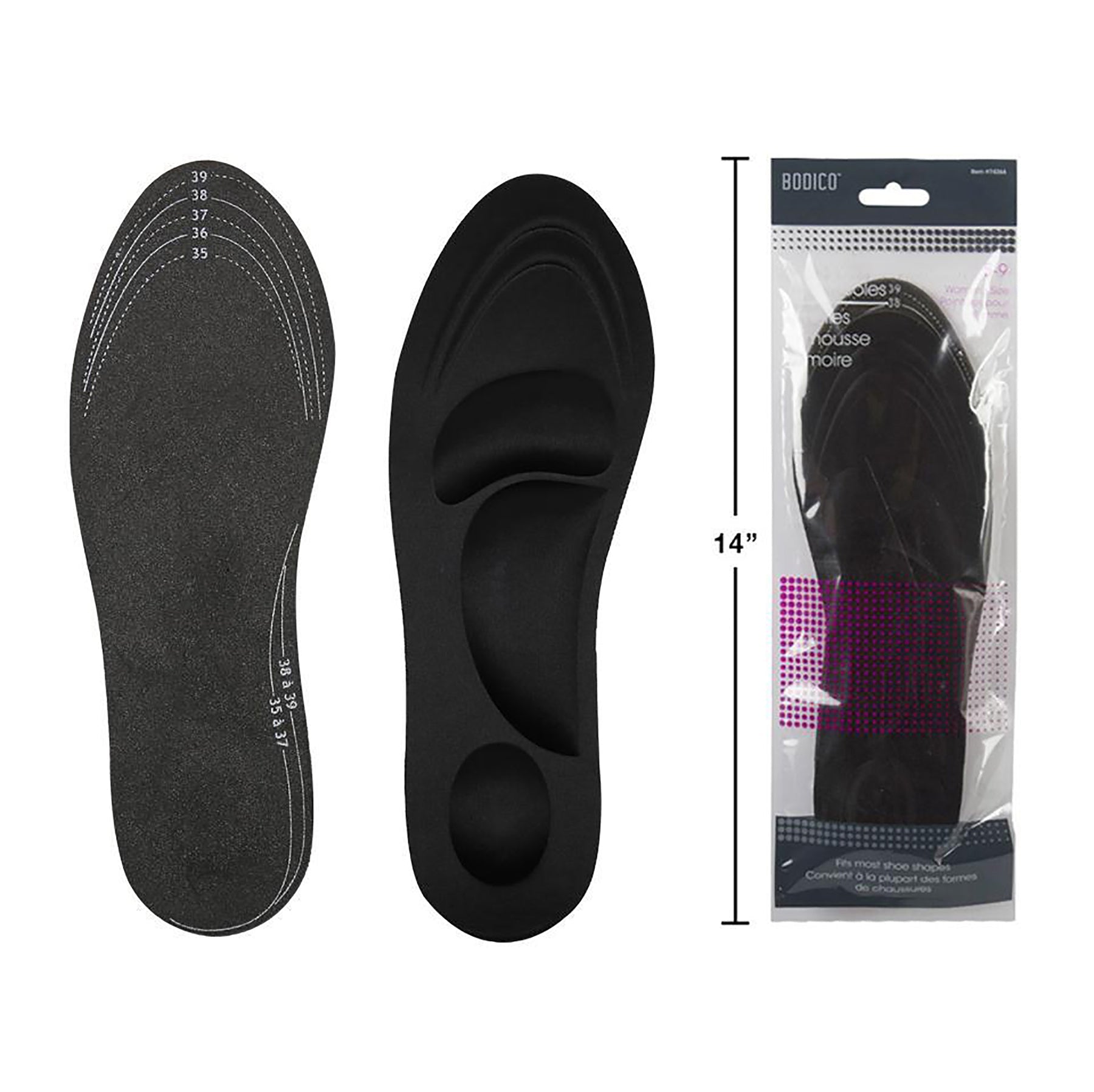 Bodico 1 Pair Insoles Memory Foam Black Women 5 - 9