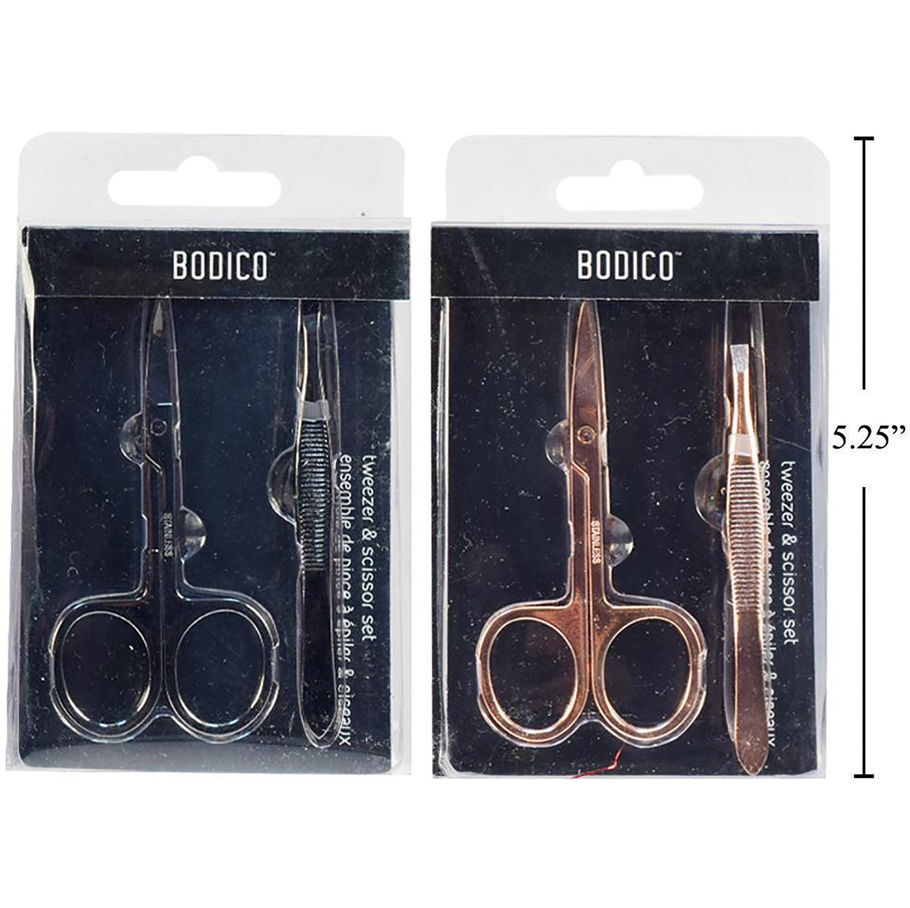 Bodico 2pcs Tweezer and Scissor Set Stainless Steel 3.6in 