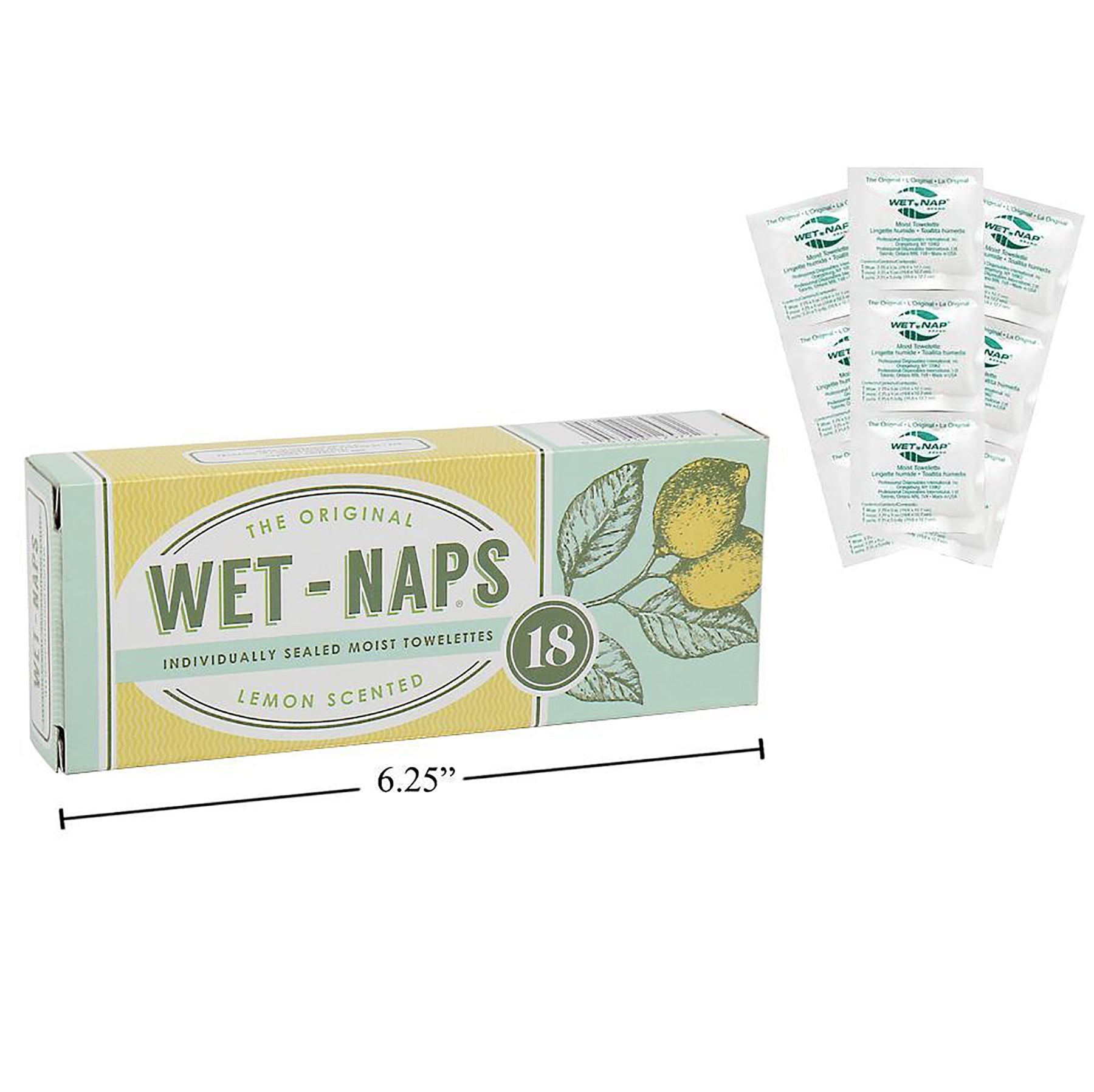 Wet-naps 18 Moist Towelettes Individually Wrap Lemon Scent 7.5x5in 