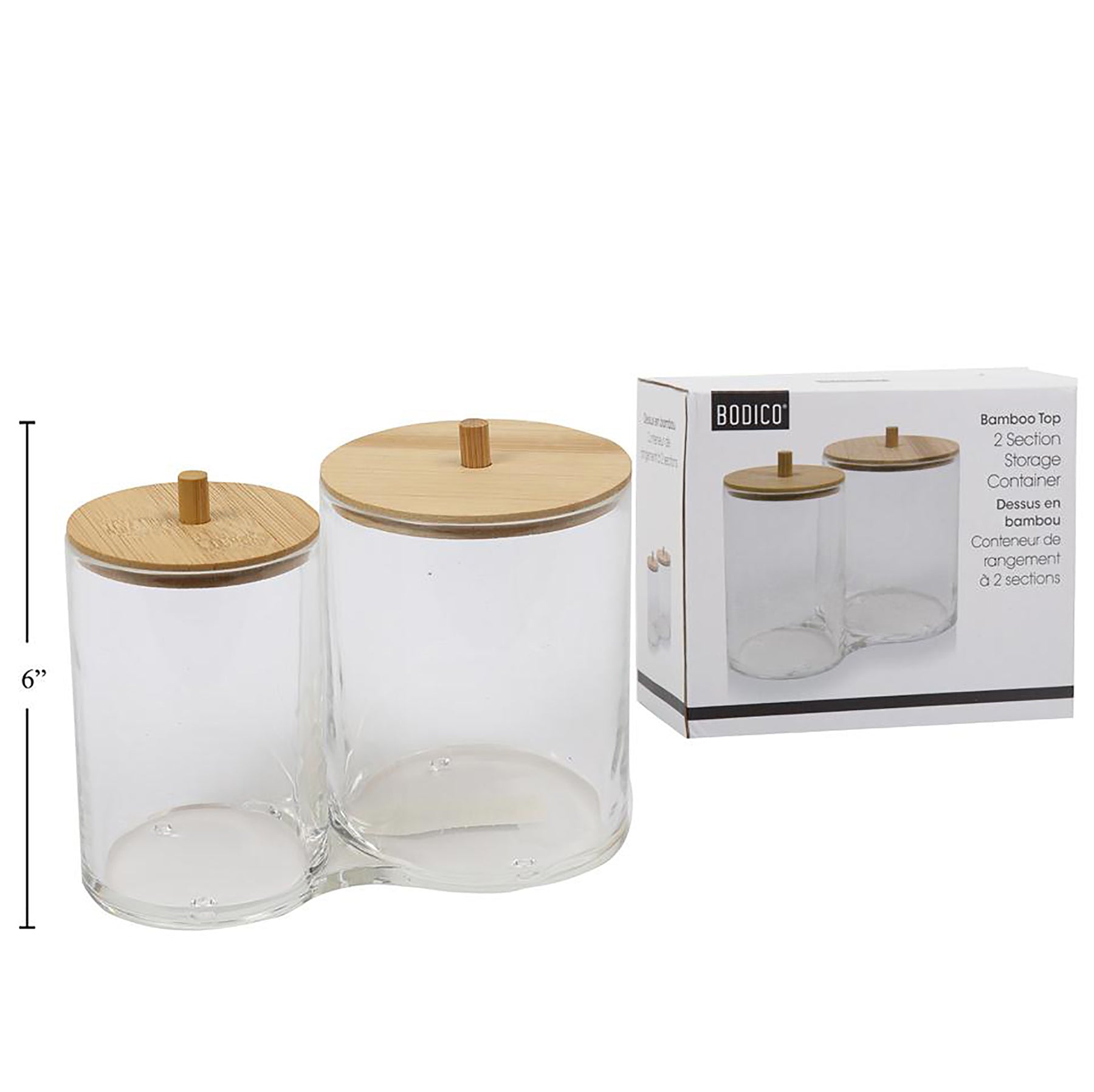 Bodico Container Double Round Acrylic with Bamboo Top 6.1x3.5x5.1in